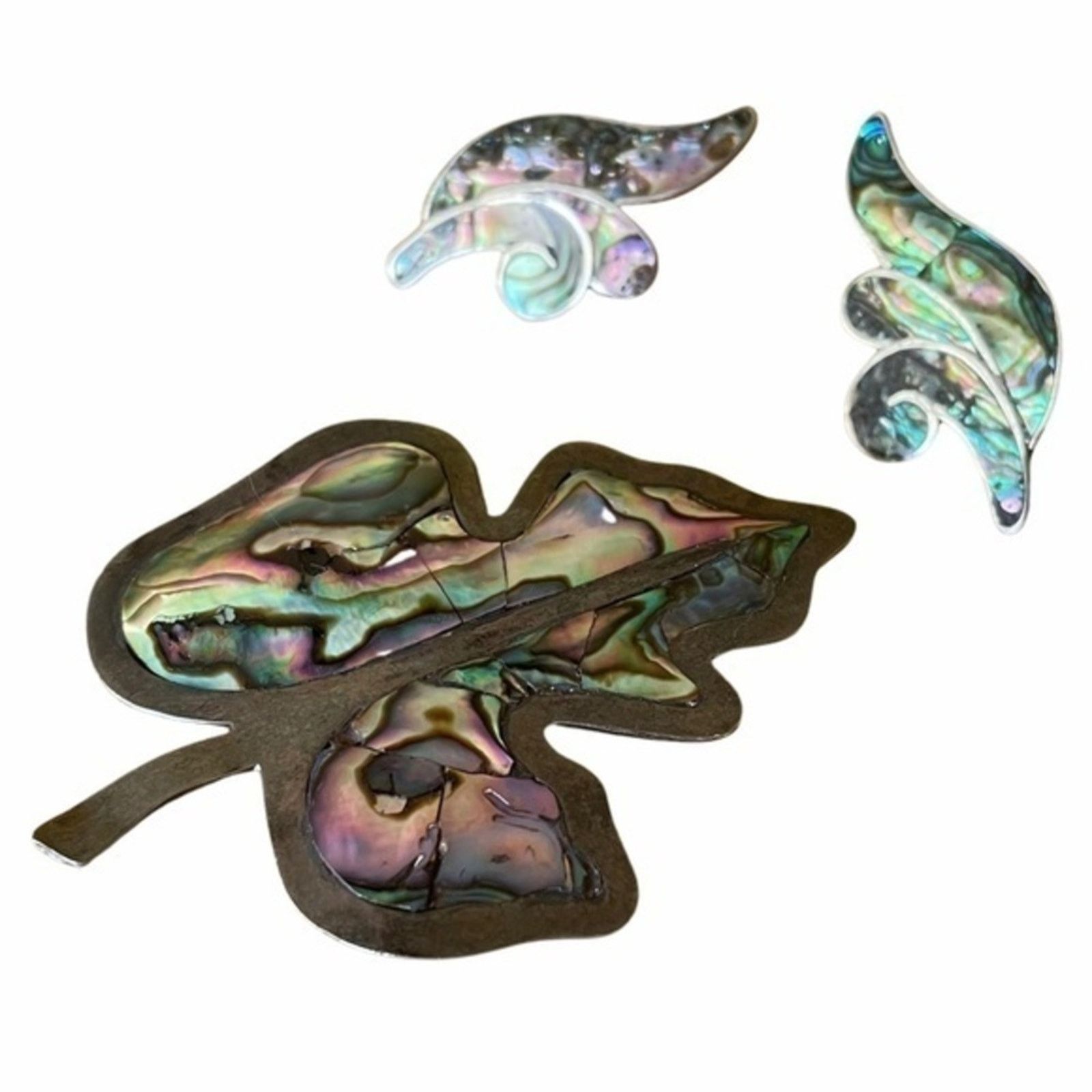 Vintage Taxco 925 Silver Abalone Shell Leaf Brooch Earrings Set Size ONE SIZE - 11 Thumbnail