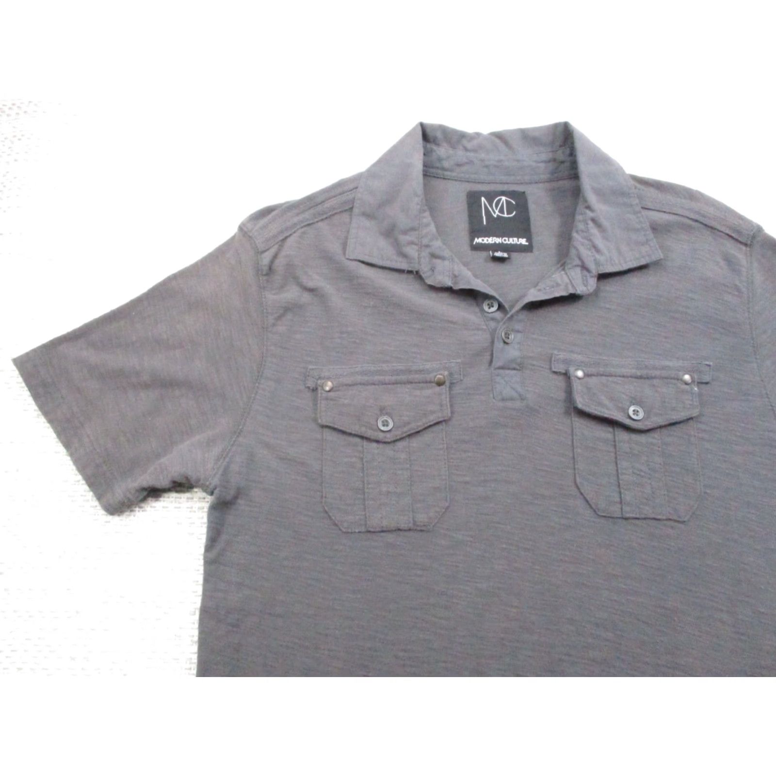 Vintage Modern Culture Polo Shirt Mens L Gray Concrete Wash Pocket Button Casual Shirt Size US L / EU 52-54 / 3 - 4 Thumbnail