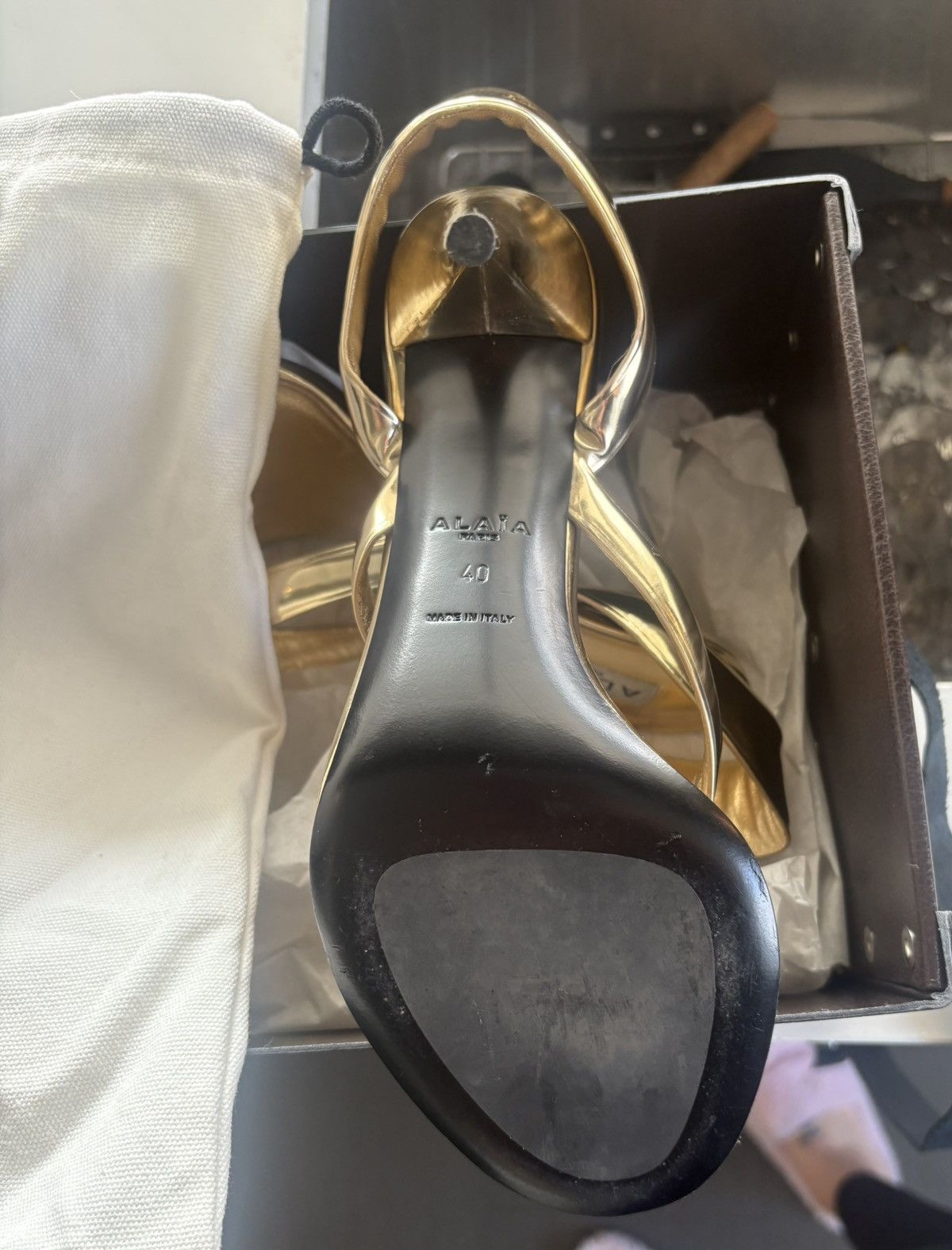 Alaia Tong Metallic Leather Sandals Size US 10 / IT 40 - 4 Thumbnail