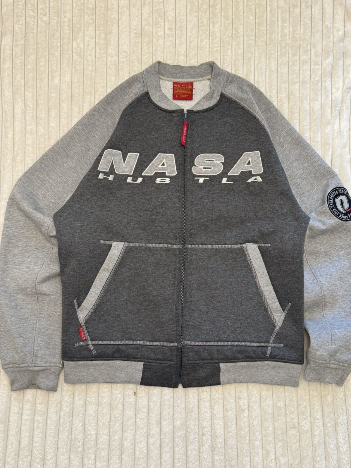 JNCO Vintage NASA Hustla Zip Varsity Jakcet Crewneck HipHop 90s Size US L / EU 52-54 / 3 - 1 Thumbnail