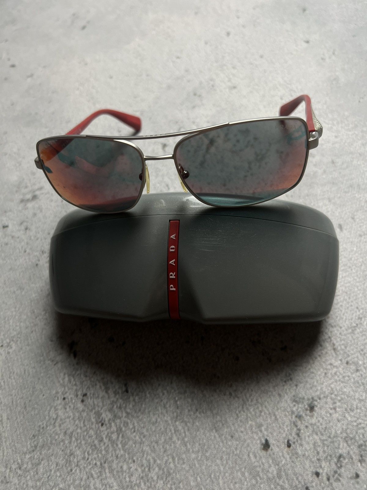 image of Prada Linea Rossa Netex Sps50O Sps/50O Pilot Lux Sunglasses in Red Silver, Men's