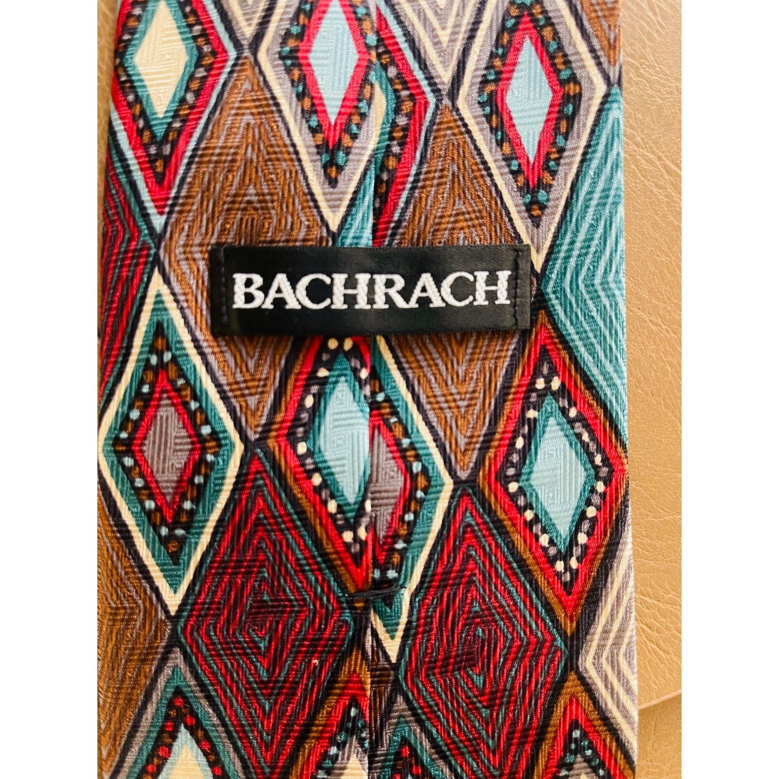 Bachrach Bachrach Geometric Diamond Print Silk Tie Multicolor Retro Size ONE SIZE - 2 Thumbnail