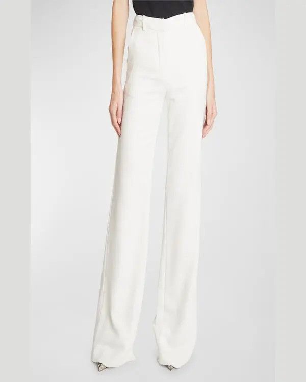 Balmain o1s1wg110825 High Waist Crepe Flare Pants in White Size 27" / US 4 / IT 40 - 2 Thumbnail