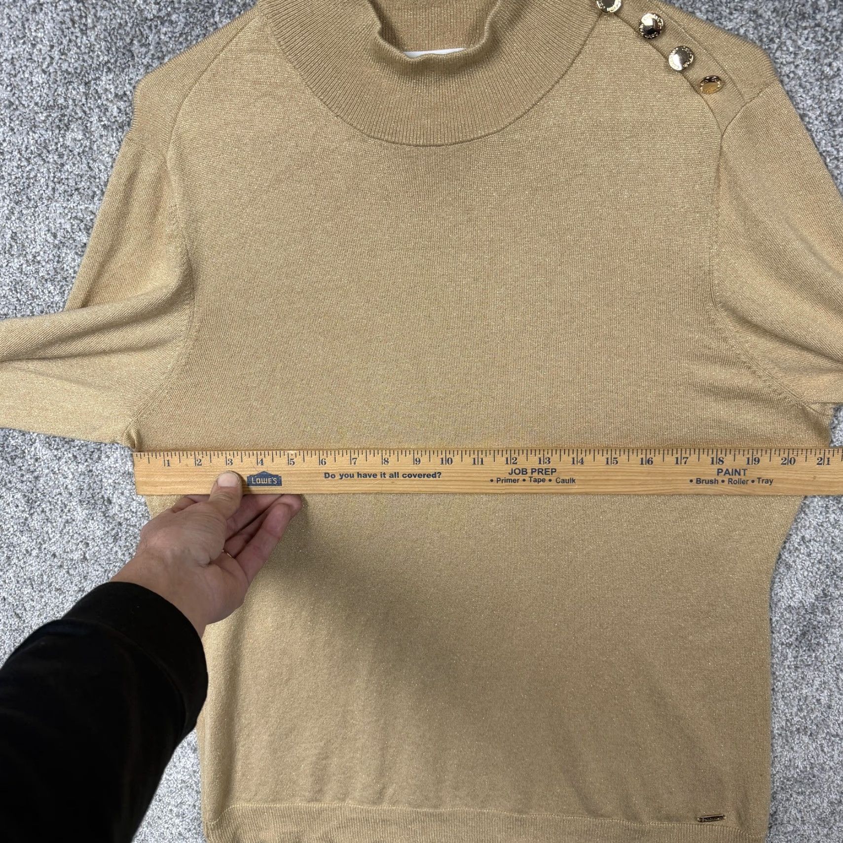 Calvin Klein Calvin Klein Sweater Womens XL Gold Metallic Mock Neck Button Shoulder Pullover Knit Lightweight Casual Size XL / US 12-14 / IT 48-50 - 4 Thumbnail