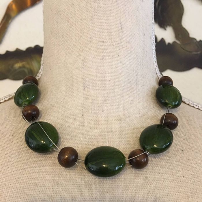 Jewelry Glass and wood floating bead fish line necklace Grailed