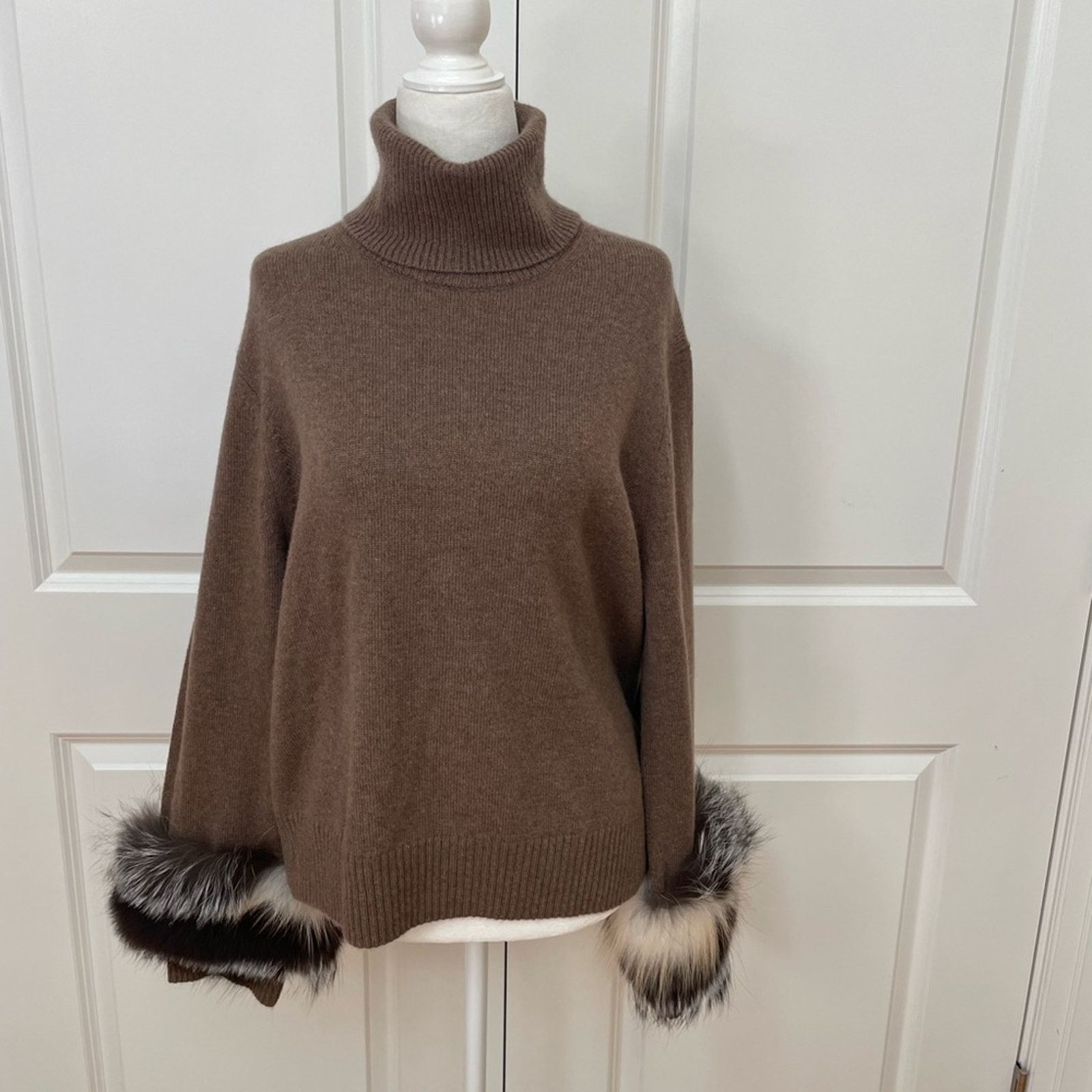 Cashmere Turtleneck Sweater with Fox Fur from Lafayette 148