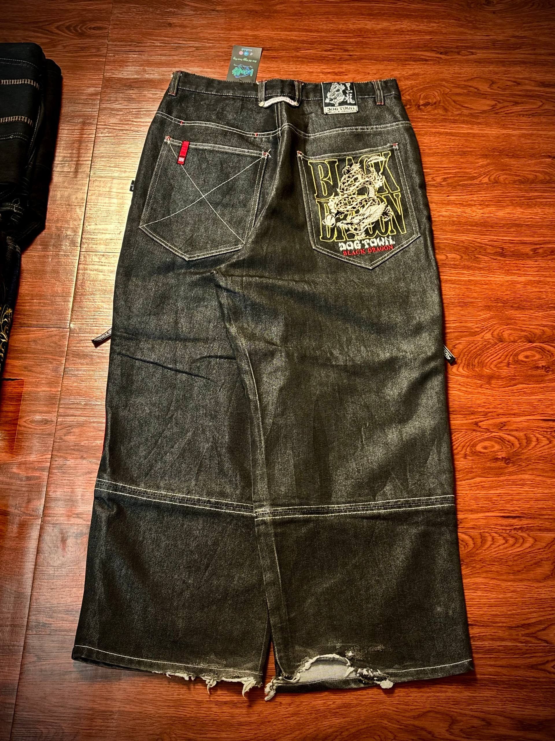 JNCO Vintage 90s Big Dragon Logo Dogtown Black Raw Denim Pants Size US 32 / EU 48 - 1 Thumbnail