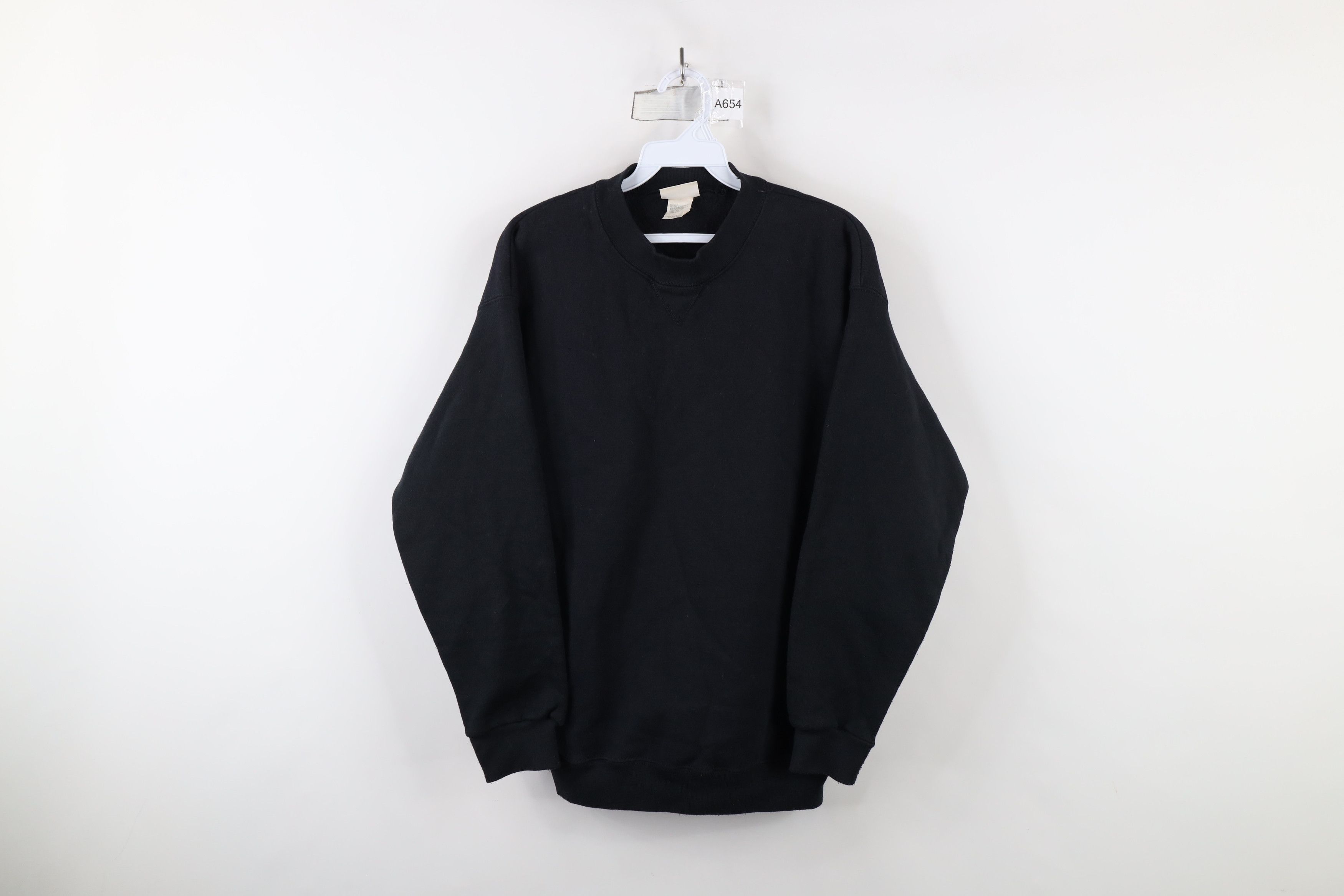 Vintage Vintage 90s Streetwear Faded Blank Crewneck Sweatshirt Black Size L / US 10 / IT 46 - 1 Thumbnail