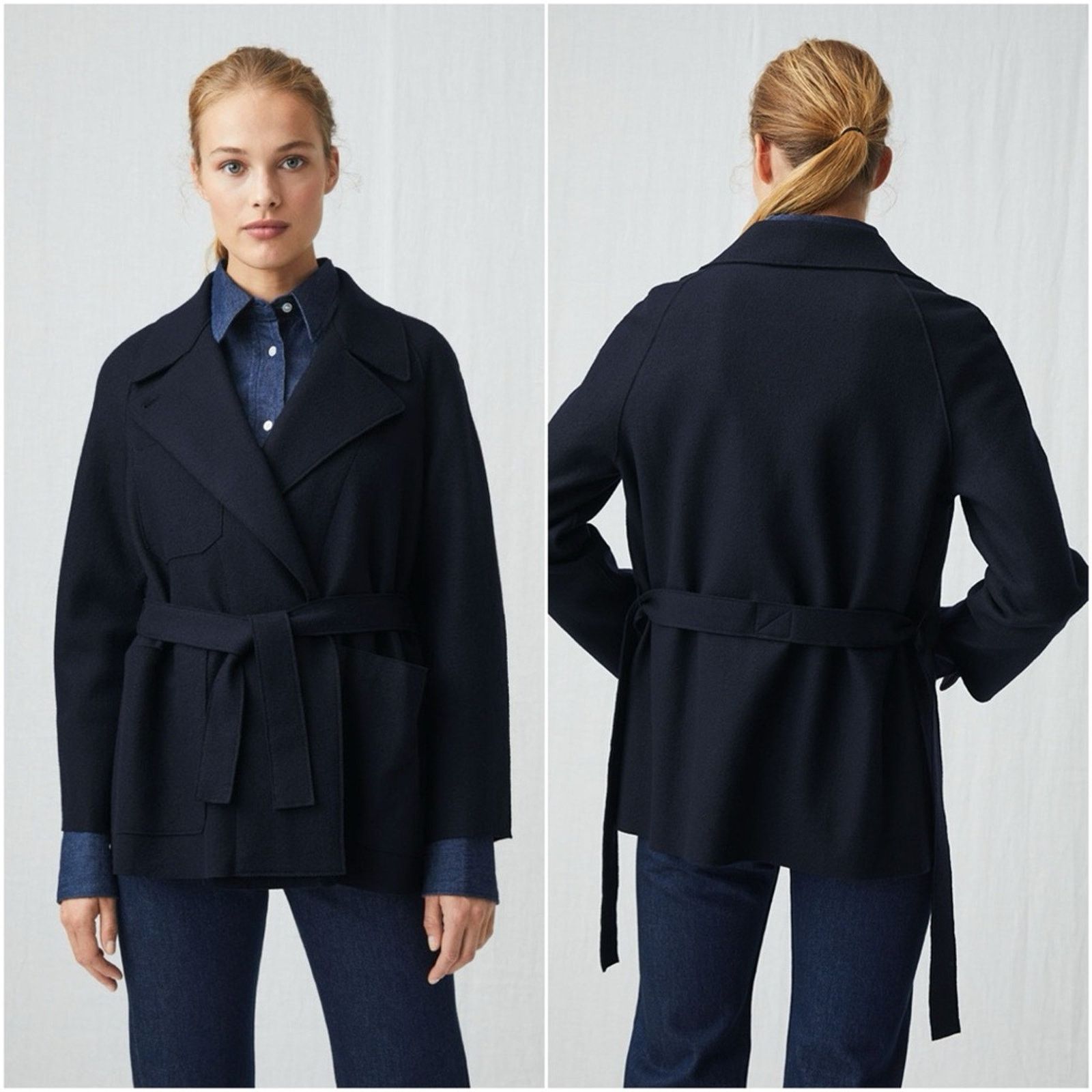 Arket NWT ARKET Belted Wool Jersey Jacket Dark Navy Blue Large Size L / US 10 / IT 46 - 2 Thumbnail