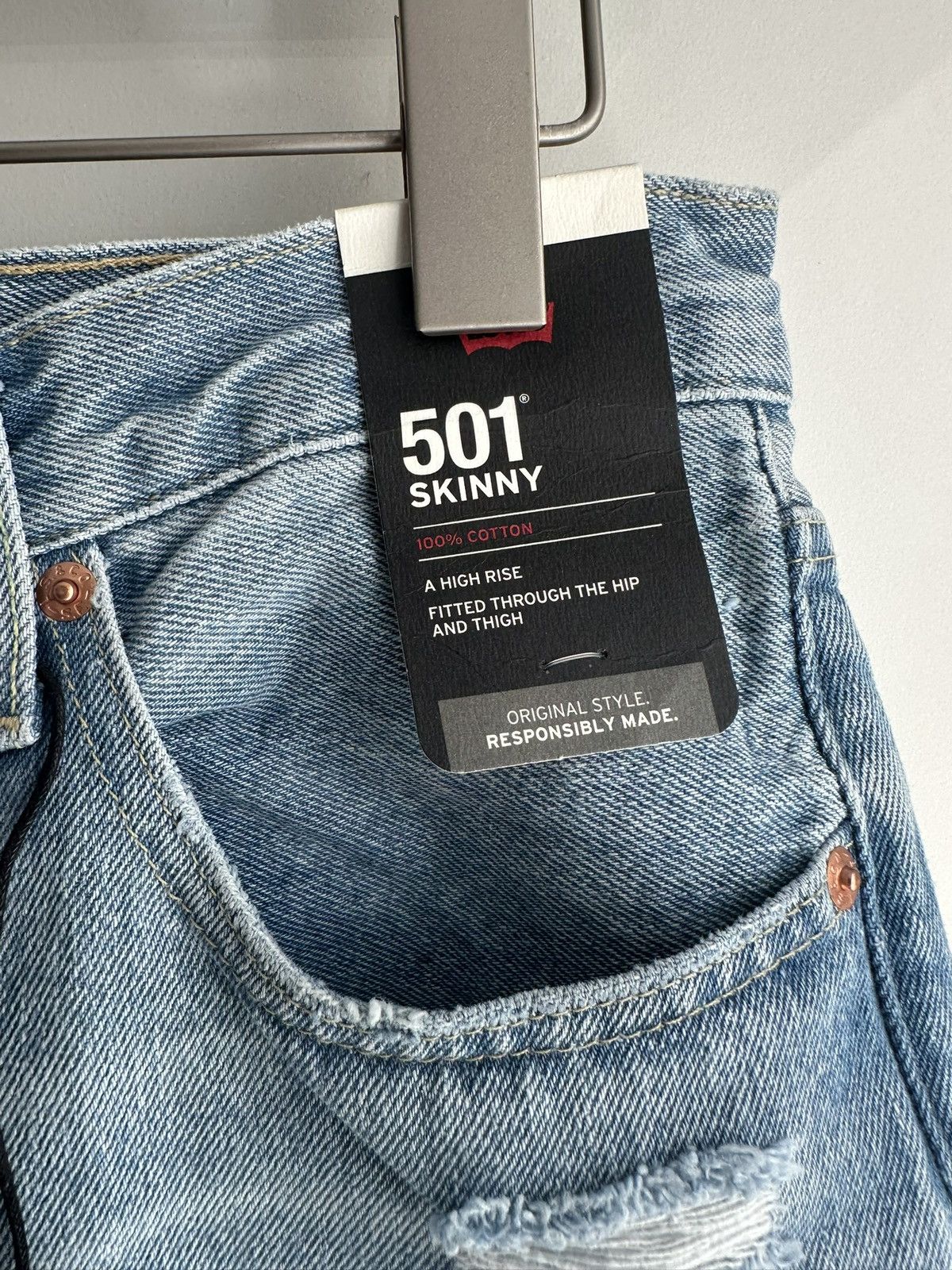 Levi's 501 Skinny High Waist Distressed Jeans Size 29" - 2 Thumbnail