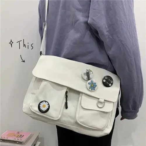 Japanese Brand Canvas Crossbody Roomy Solid Streetwear Bags Size ONE SIZE - 1 Thumbnail