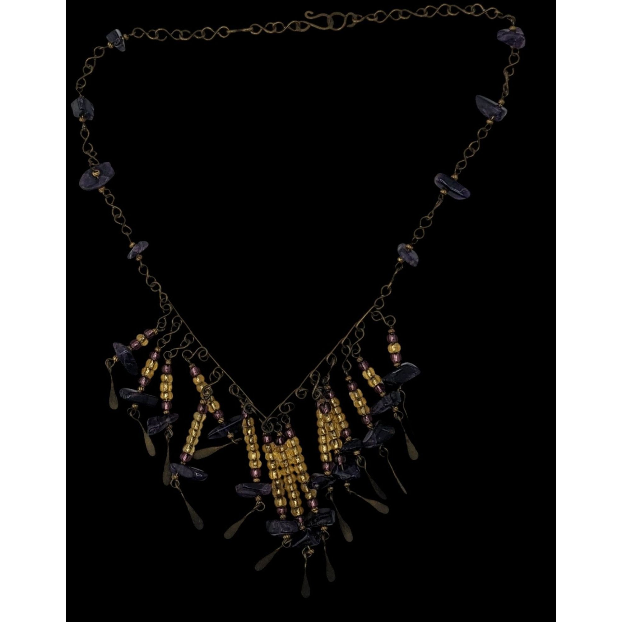 Handmade Vintage Bohemian Handmade Amethyst & Glass Beaded Necklace W Size ONE SIZE - 4 Thumbnail