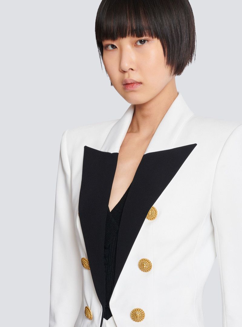Balmain o1loc1c0526 6-Buttons Two-tone Jacket in White/Black Size XS / US 0-2 / IT 36-38 - 8 Thumbnail