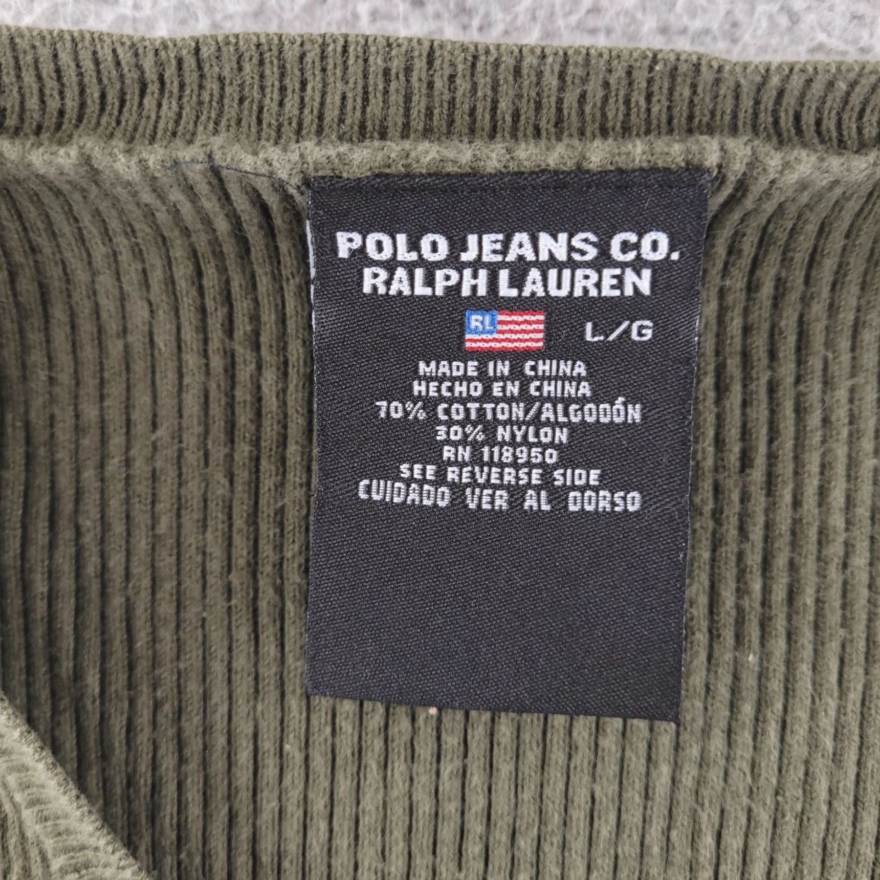 Polo Ralph Lauren VINTAGE Polo Ralph Lauren Sweater Womens XS XL Green Cable-Knit Ribbed V-Neck Pullover, Long Sleeve, Knit Style Cable-Knit, Size L (Tag Large) Womens Size L / US 10 / IT 46 - 3 Thumbnail