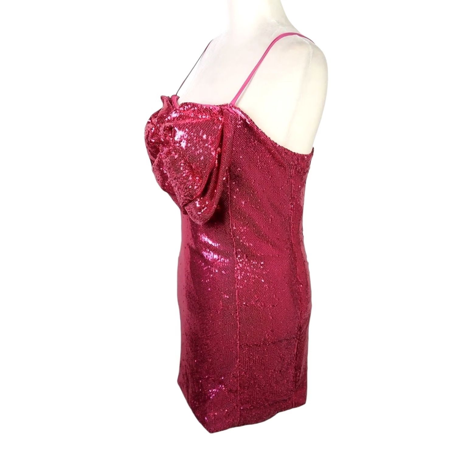 Ronny Kobo Torn by Ronny Kobo Lindsay Dress Tulip Pink Sequin Bow Mini Dress M NWT Women Sleeveless Short Formal Party/Cocktail Size M / US 6-8 / IT 42-44 - 3 Thumbnail