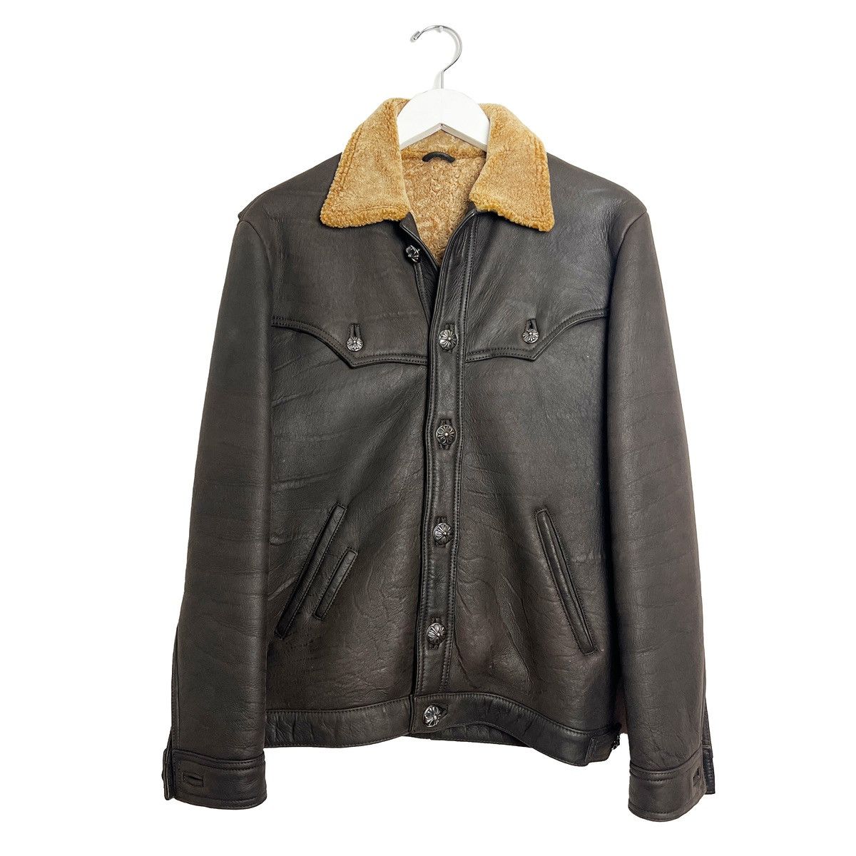 Chrome Hearts Brown Shearling Leather Flight Jacket Size US S / EU 44-46 / 1 - 1 Thumbnail