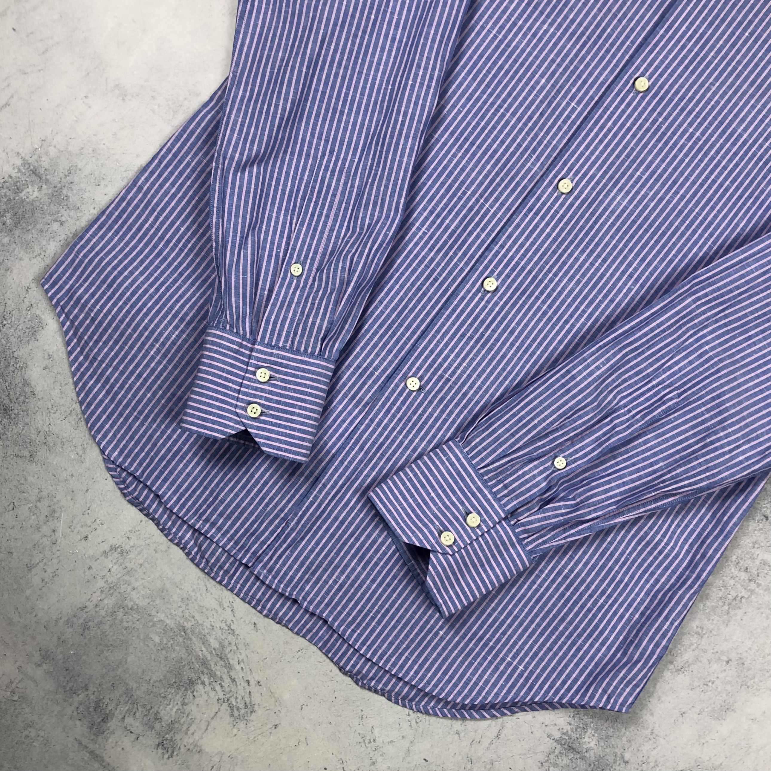 Corneliani Corneliani Striped Cotton Flax Button-up Shirt Size US L / EU 52-54 / 3 - 4 Thumbnail