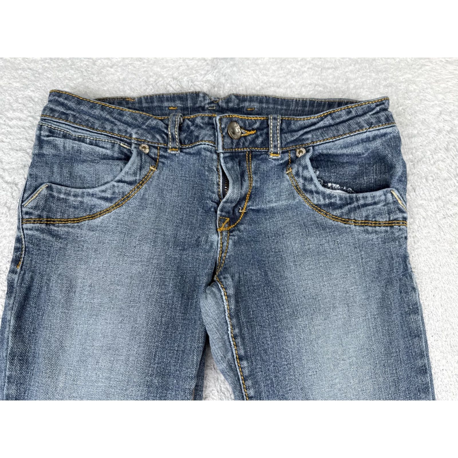 Denime JAGTHUG Jeans Bootcut Juniors 26 Blue Med Wash Low Rise Denim 26x30 Embroidered City Womens Juniors Jeans Bag Size 26" / US 2 / IT 38 - 4 Thumbnail