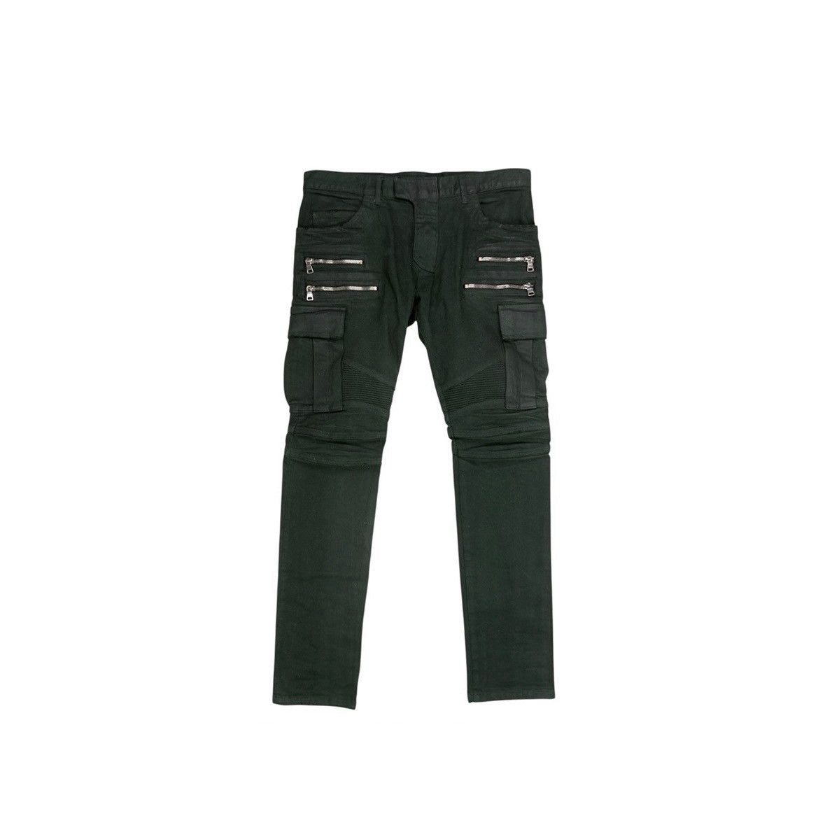 Balmain Balmain Decarnin era Green velvet snake print biker pants