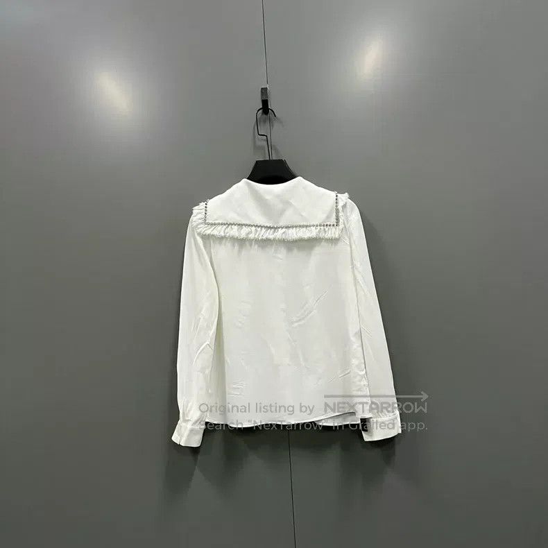 Miu Miu Miu Miu 38 Lotus leaf collar crystal long sleeve shirt Size M / US 6-8 / IT 42-44 - 2 Thumbnail