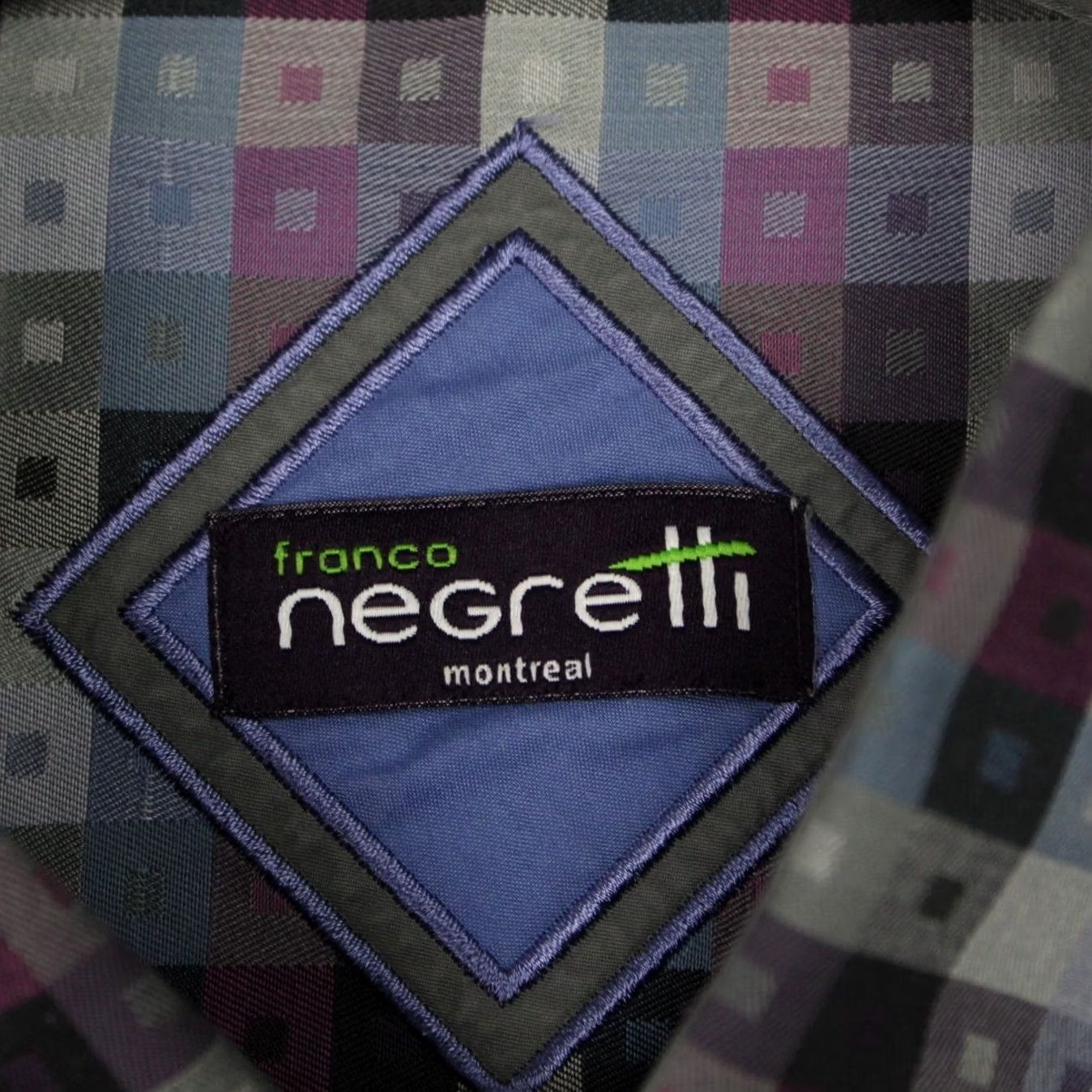 Vintage Franco Negretti Montreal Shirt Mens XL Purple/Blue Abstract Cotton Stretch L/S Size US XL / EU 56 / 4 - 6 Thumbnail