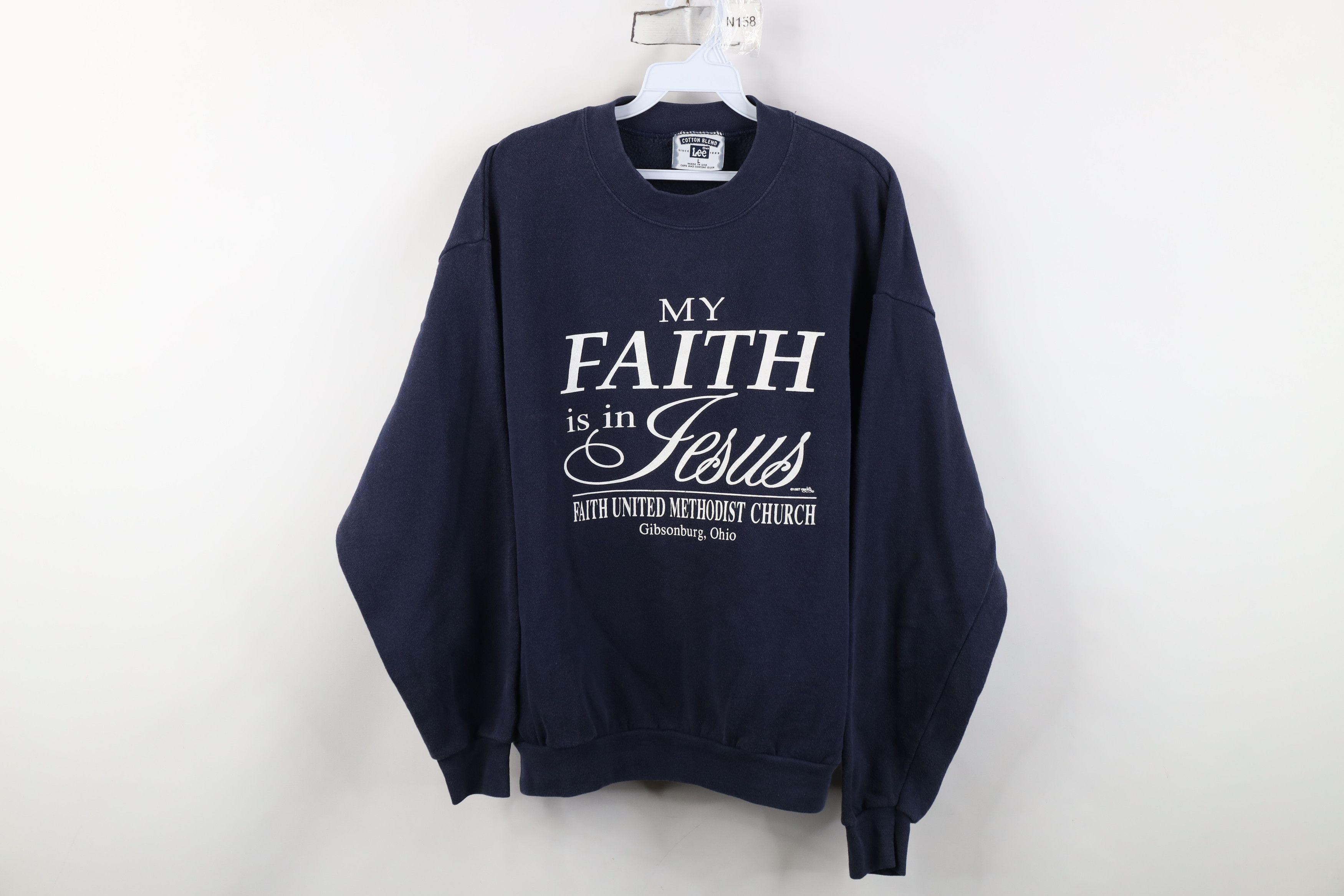 Vintage Vintage 90s My Faith Is In Jesus Christian Sweatshirt USA Size L / US 10 / IT 46 - 1 Thumbnail