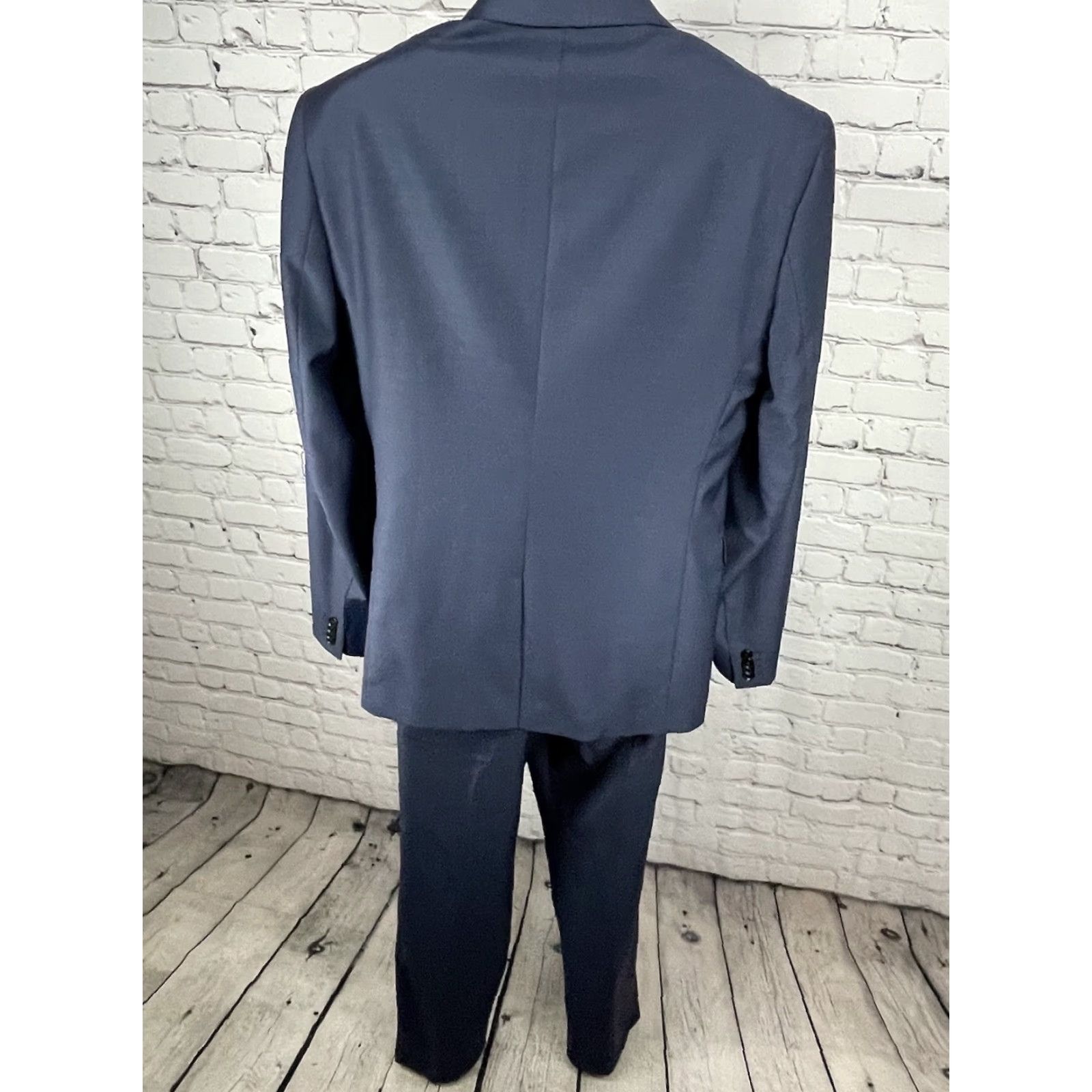 Express Express Blue Wool Blend Extra-Slim 2 Button Vented Blazer Pant Suit 40 Mens Regular Jacket Front Back Measurements 2 Piece Vintage No-Defects Size 40R - 2 Thumbnail