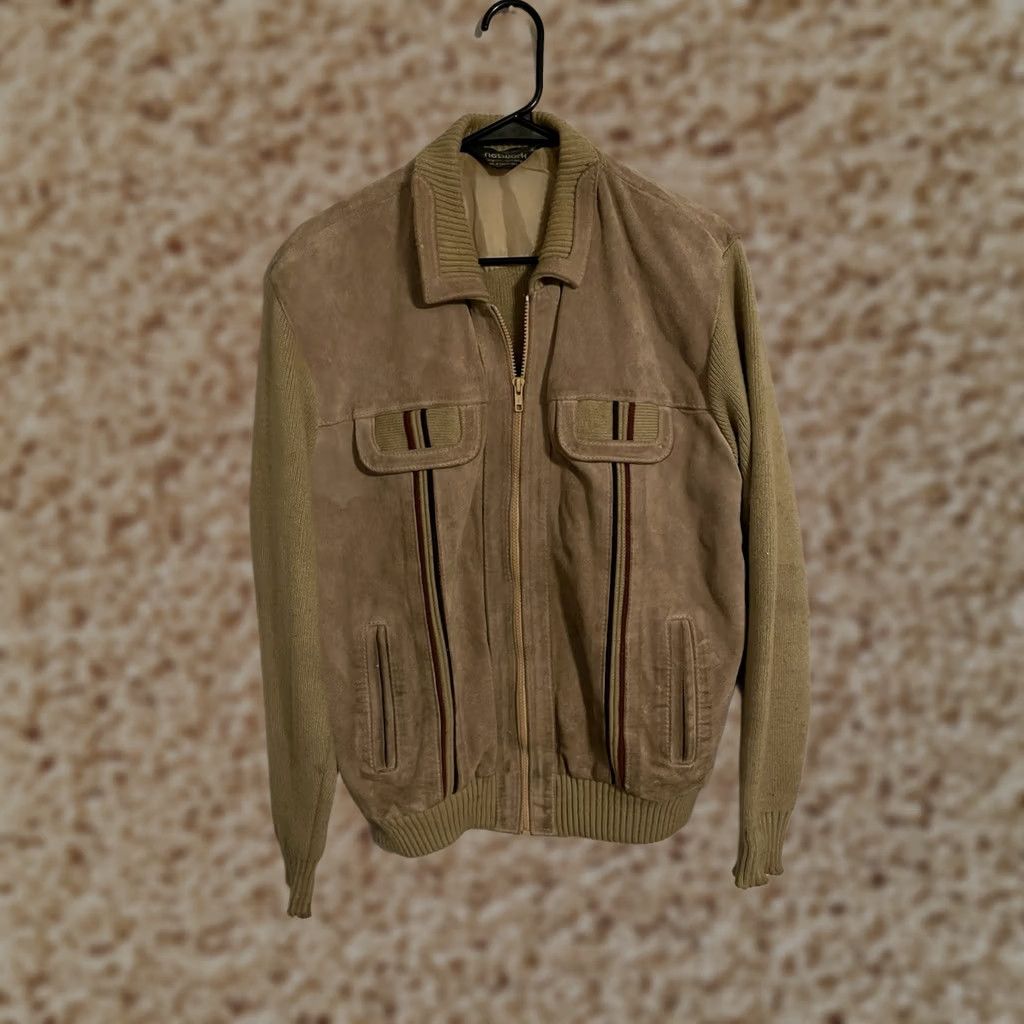Vintage VINTAGE Network Suede Cowhide Leather Zip Bomber Cafe Racer Jacket - Men's XL Size US XL / EU 56 / 4 - 1 Thumbnail