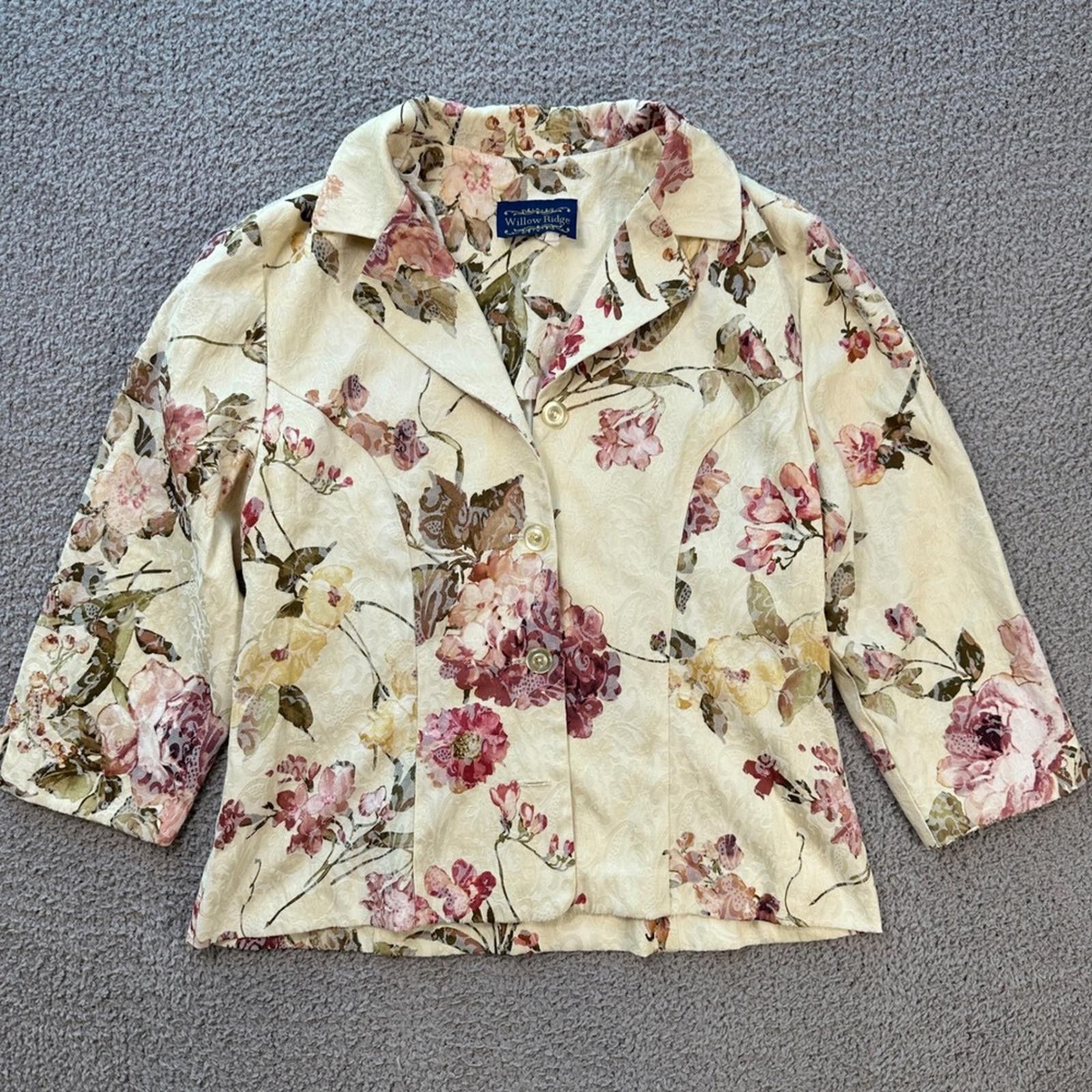 Other Vintage Willow Ridge Floral Jacquard Blazer 12 Cream Pink Size XL / US 12-14 / IT 48-50 - 1 Thumbnail