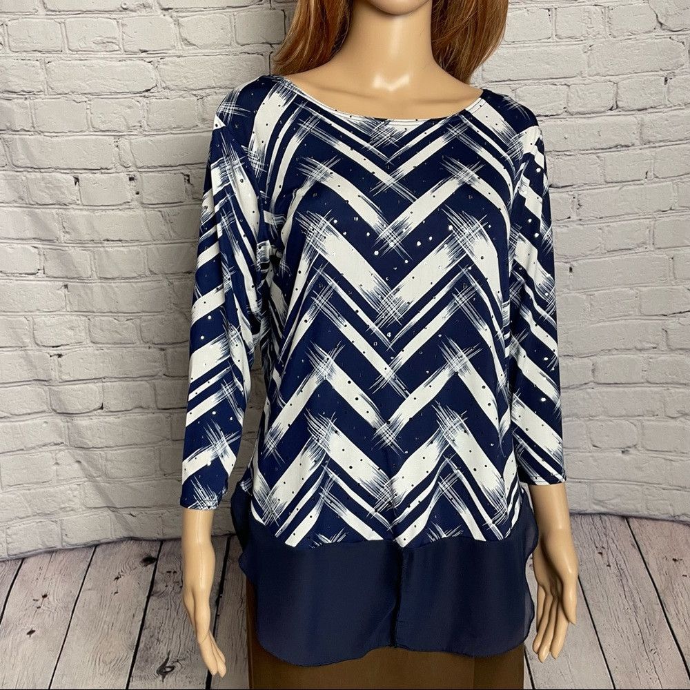 Other New Kate Lilly Designs Blue White 3/4 Sleeve Top Size M Size M / US 6-8 / IT 42-44 - 2 Thumbnail