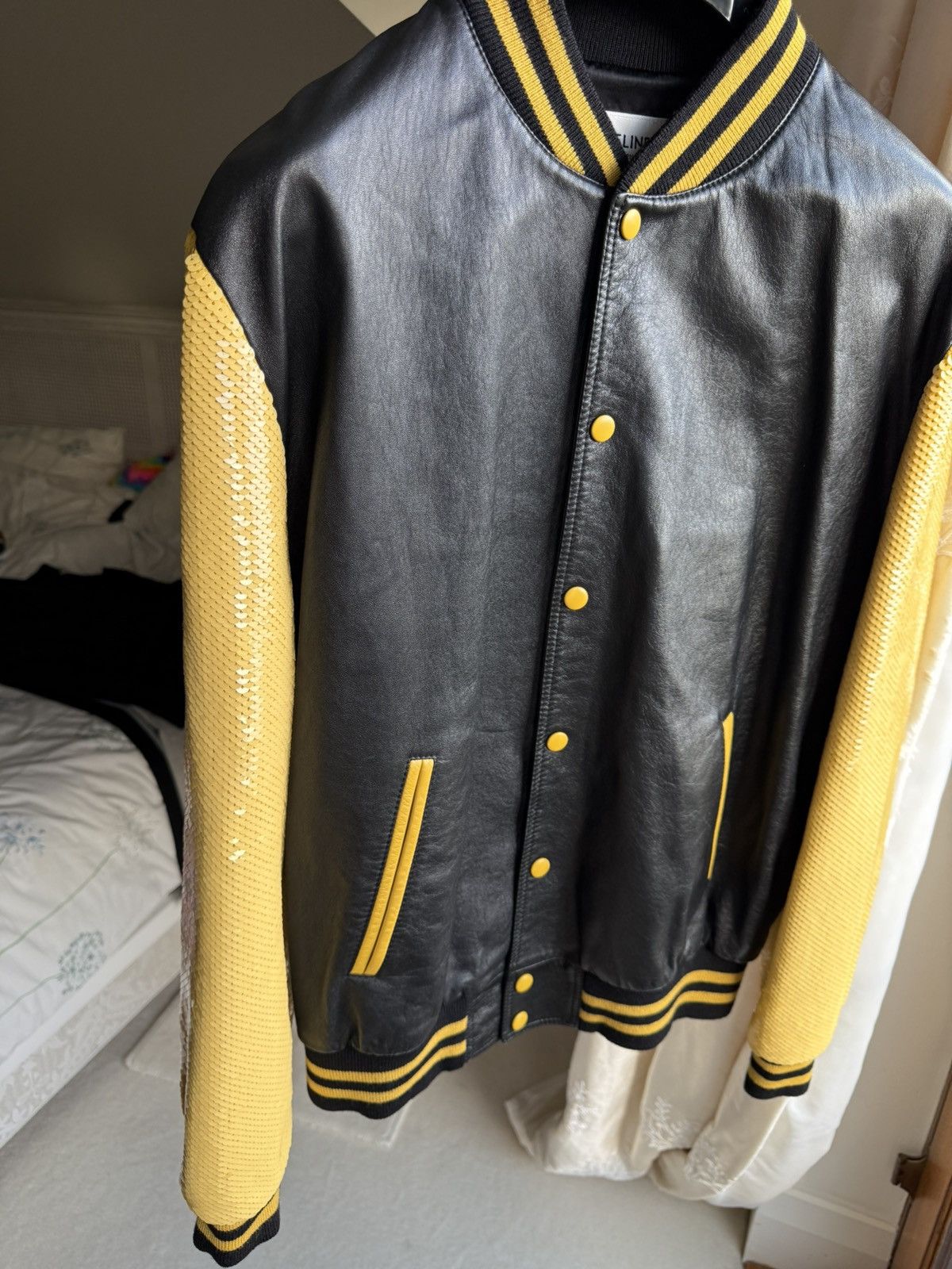 Celine $8.4K 🤑 SS21 Celine leather teddy sequin jacket Hedi Slimane Size US M / EU 48-50 / 2 - 14 Thumbnail