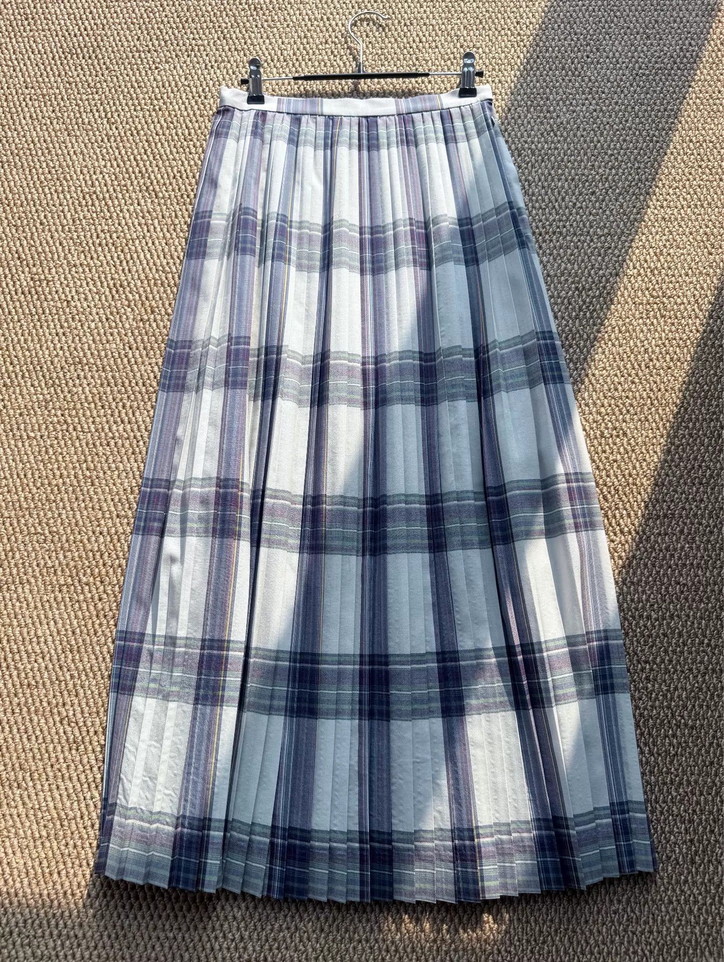 AURALEE Gray PurpleGreen Check Wool Pleats Midi Skirt Size S