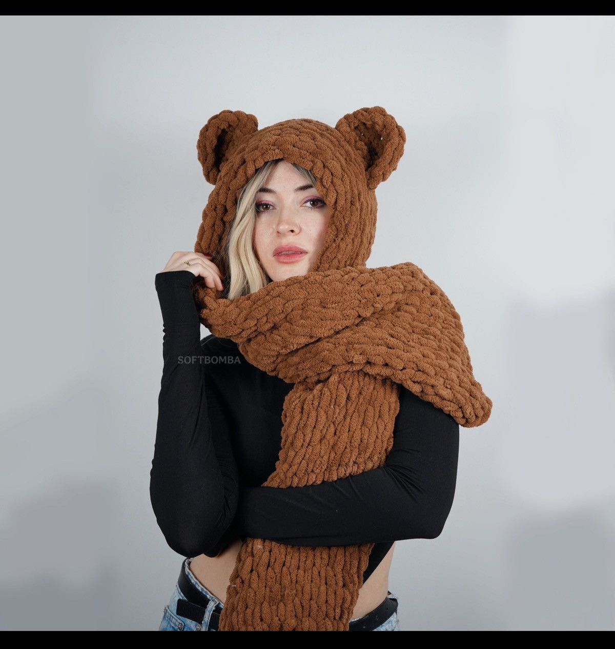 Handmade Bear hood hat with ears . Bear ski mask . Balaclava bear Size ONE SIZE - 1 Thumbnail