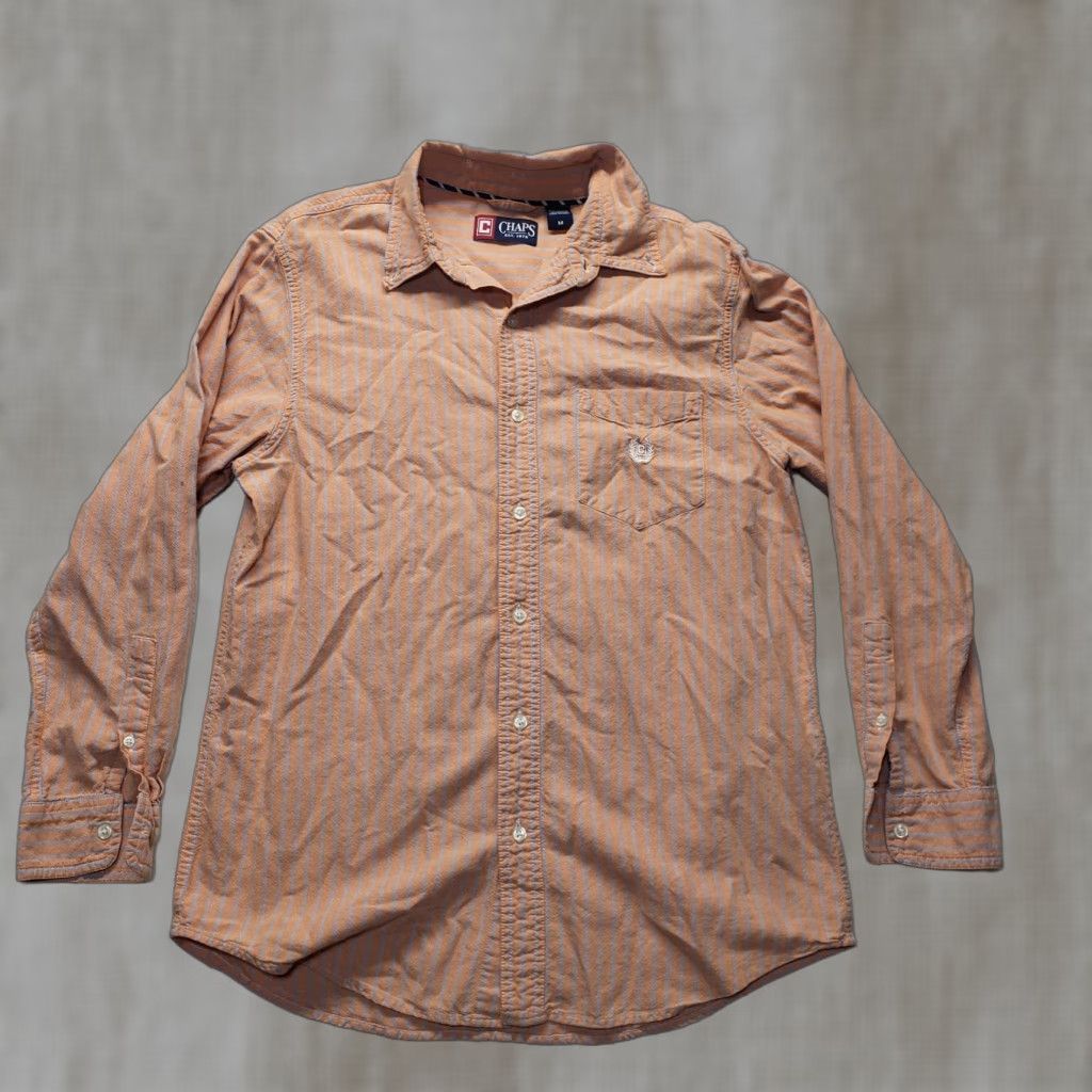 Chaps Chaps Shirt Button-Up Long Sleeve Orange Stripe Casual XL Men's Easy Care Button-Down Collar 46 in Chest Regular Fit Size US XL / EU 56 / 4 - 1 Thumbnail