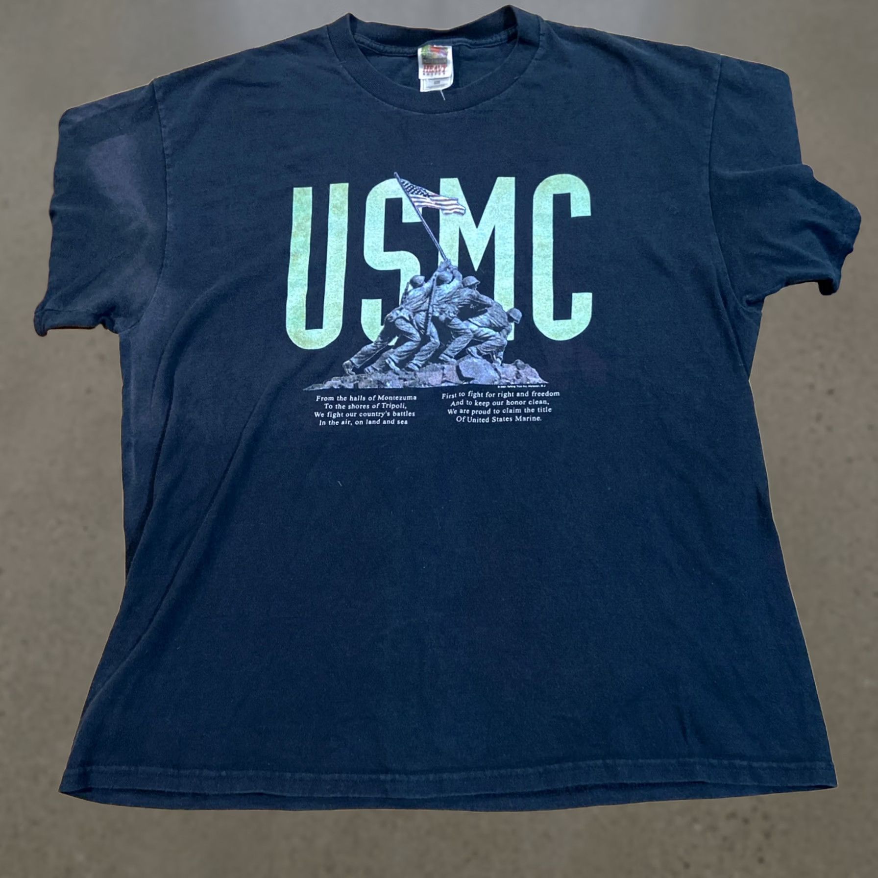 Fruit Of The Loom VINTAGE USMC Shirt Mens XL Black Marine Corps Iwo Jima Military Tee Made USA 90s Size US XL / EU 56 / 4 - 1 Thumbnail