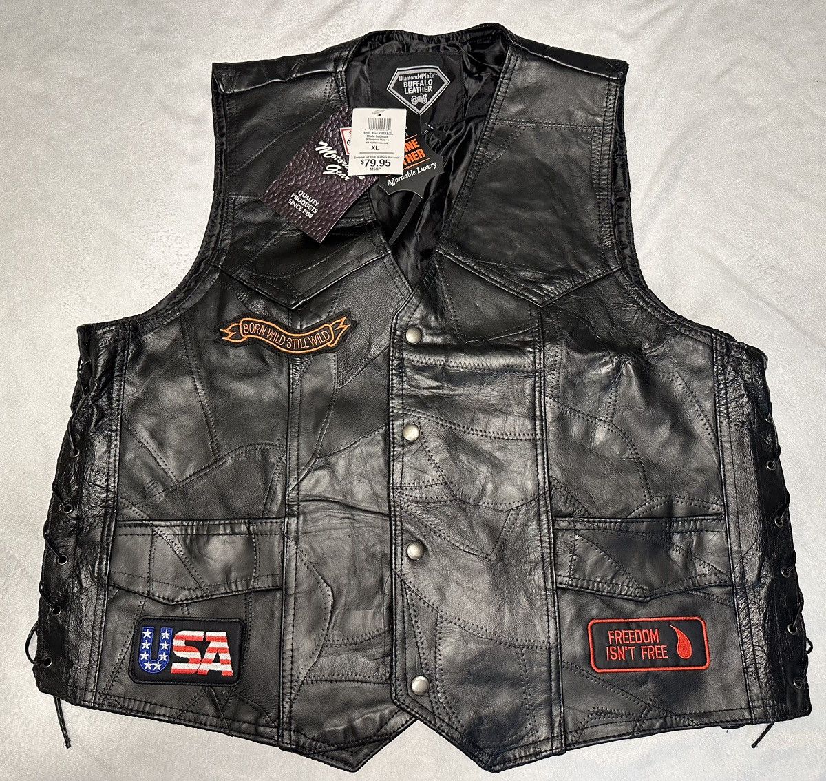 Other NWT Buffalo Leather Diamond Plate Motorcycle Vest-Patches-XL Size US XL / EU 56 / 4 - 1 Thumbnail