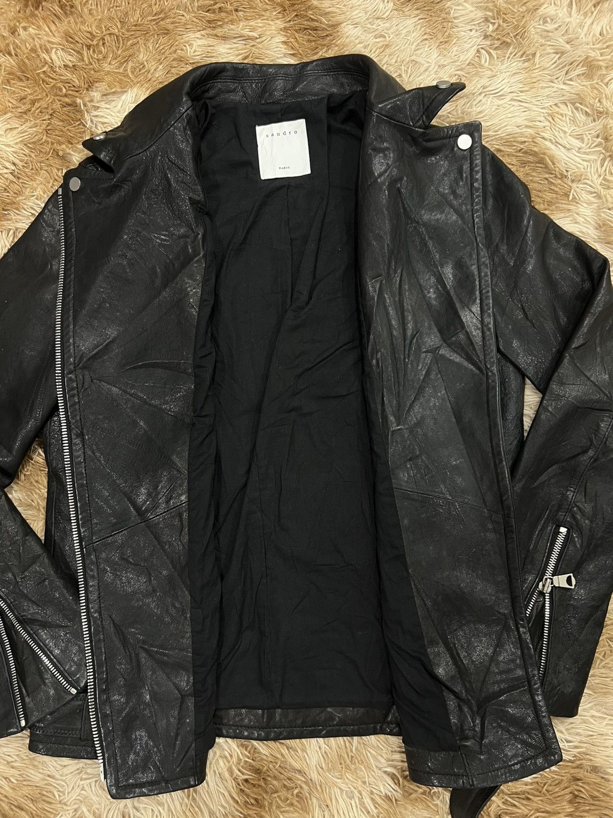 Sandro Sandro Paris Lambskin Leather Biker Jacket Size US XS / EU 42 / 0 - 9 Thumbnail