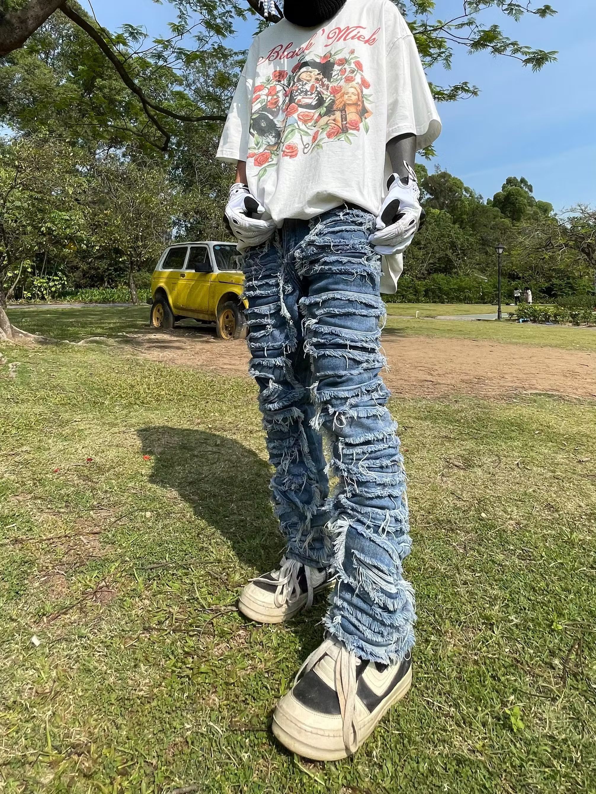 image of Vintage Stack Grunge Damaged Ripped Jeans in Faded Blue, Men's (Size 36)