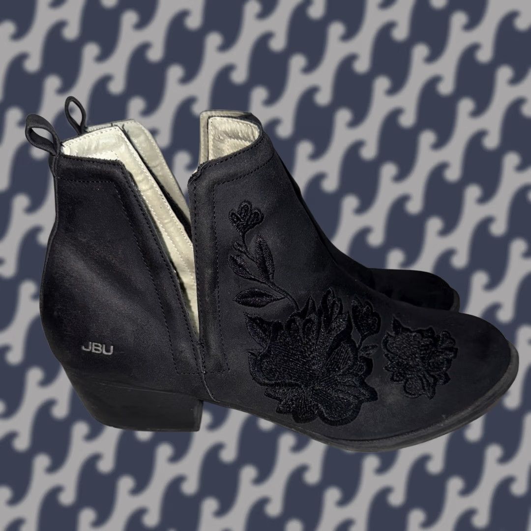 Parker JBU Parker Ankle Boots Black Floral Embroidery Women's 9 M Slit Side High Heel Bootie Size US 9 / IT 39 - 1 Thumbnail