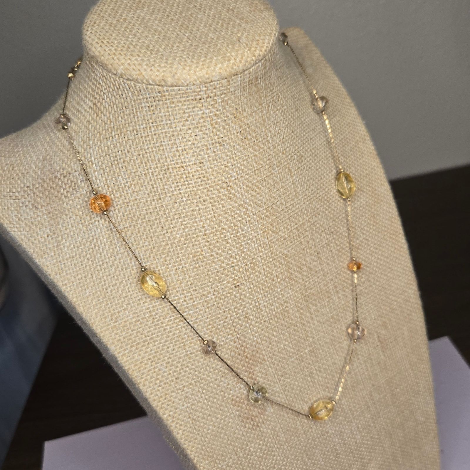 Vintage Vintage Amber Yellow Station Necklace Long Chain Boho Style Size ONE SIZE - 4 Thumbnail