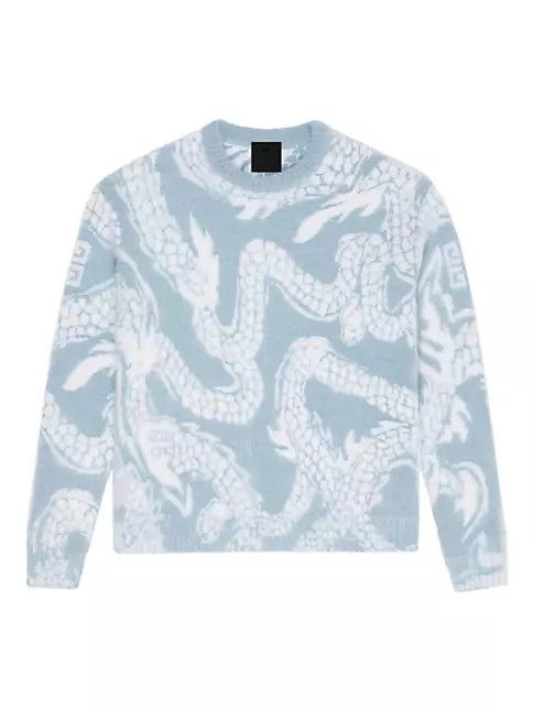 Givenchy o1srvl11e1224 Sweater Mohair Dragon Jacquard in Blue/White Size L / US 10 / IT 46 - 1 Thumbnail