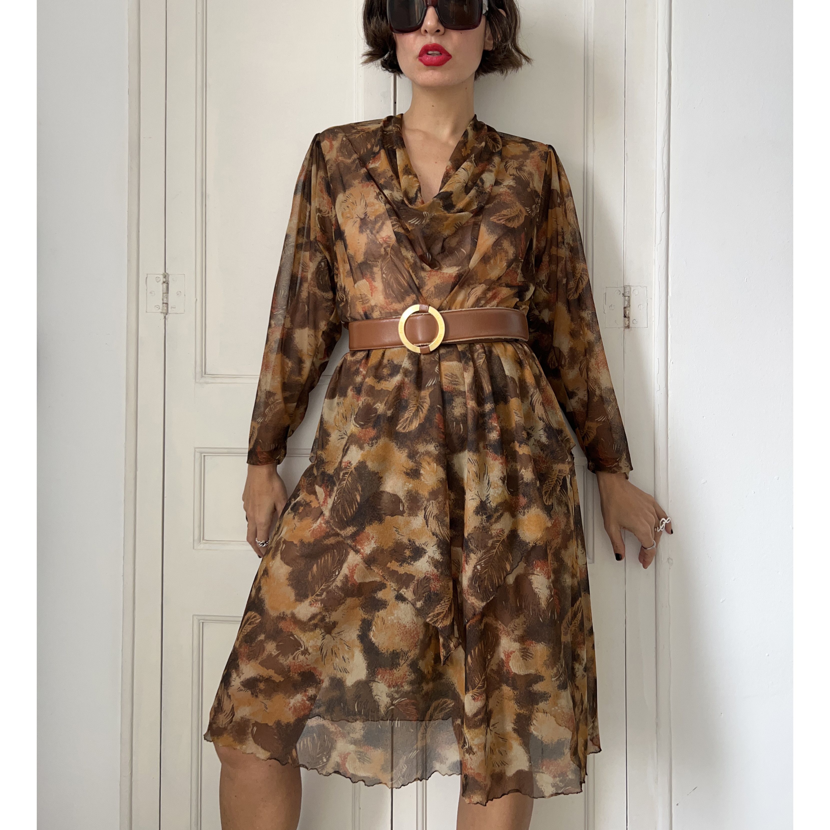 Vintage Vintage 80s Sheer Cowl Neck Dress Size L / US 10 / IT 46 - 6 Thumbnail