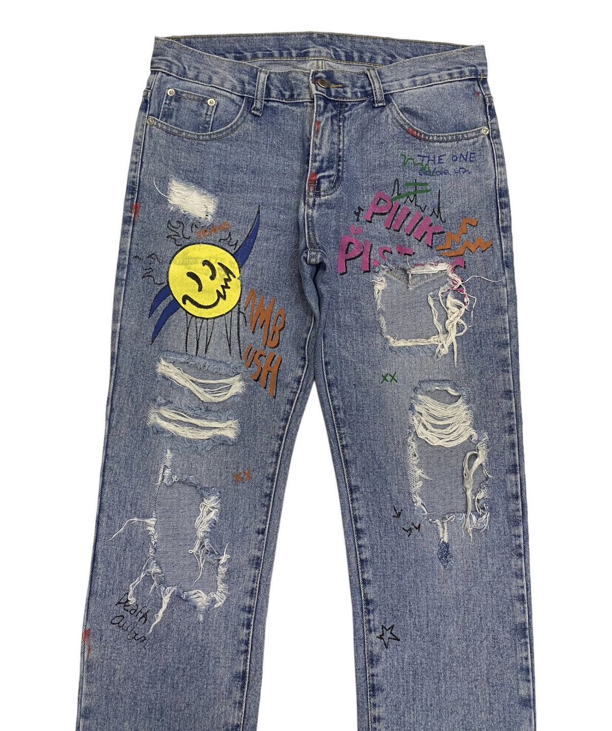 Kapital KAPITAL SMILE INSPIRED PUNK THRASHED DISTRESSED DENIM JEANS Size US 33 - 3 Thumbnail