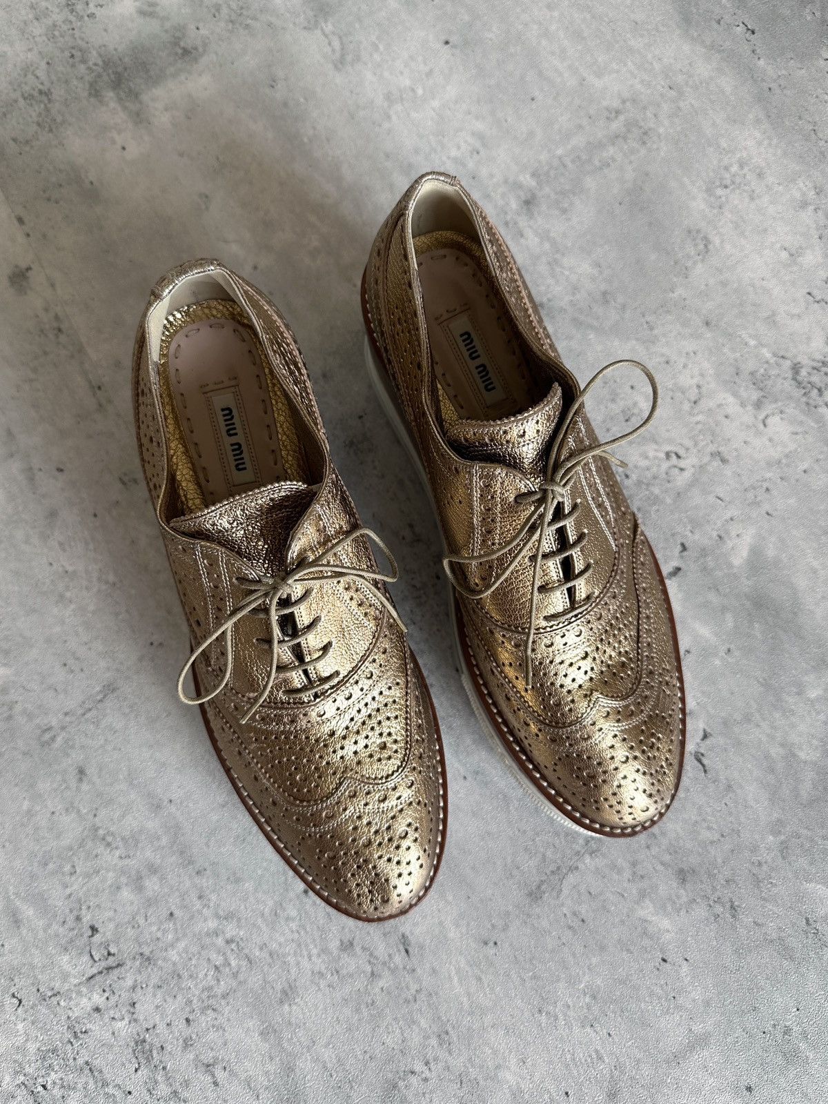 Miu Miu PLATFORM BROGUES (METALLIC GOLD) Size US 10.5 / IT 40.5 - 8 Thumbnail