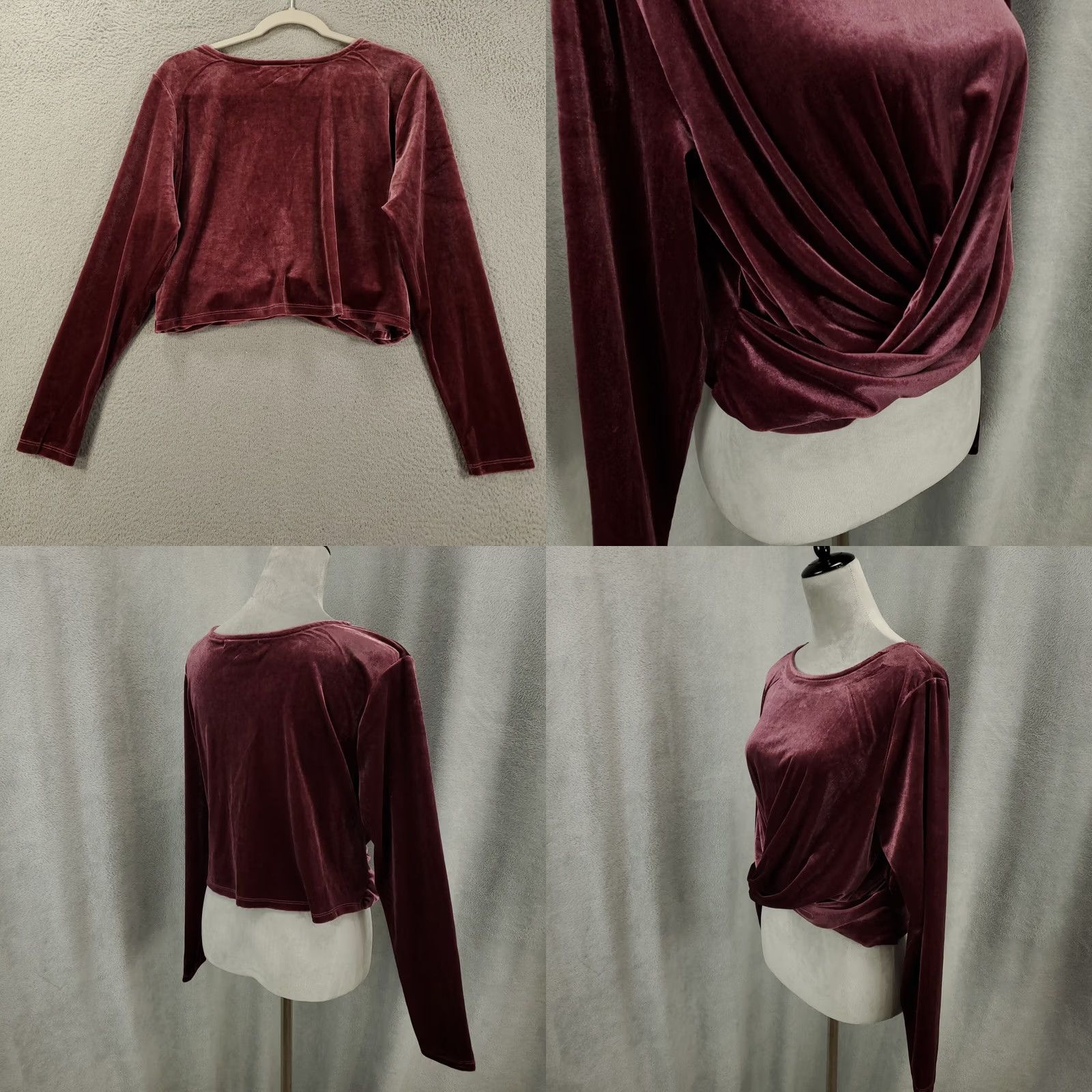 Vintage Womens Velvet Cropped Top Size 18 Rouched Draped Flowy Front Stretch Blouse Eloquii Purple Velvet Regular Womens 18 Cropped Top Size XXL / US 16-18 / IT 52-54 - 8 Thumbnail