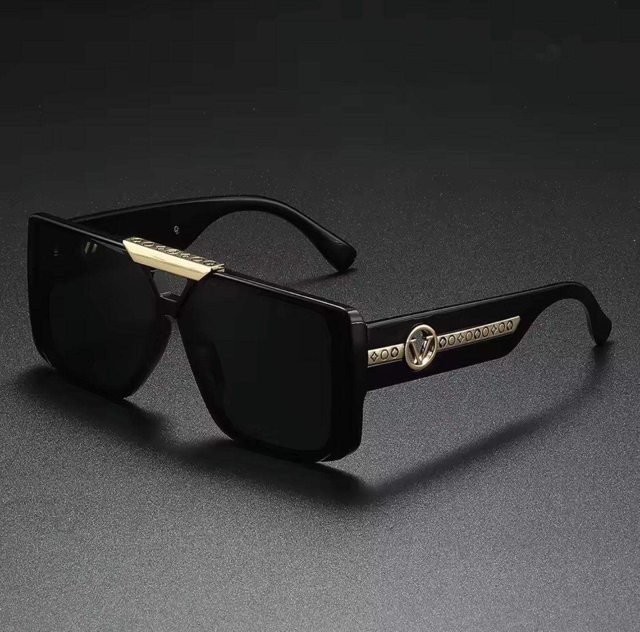 Other Luxury Oversized Square Sunglasses Black Gold UV400 Retro Size ONE SIZE - 1 Thumbnail