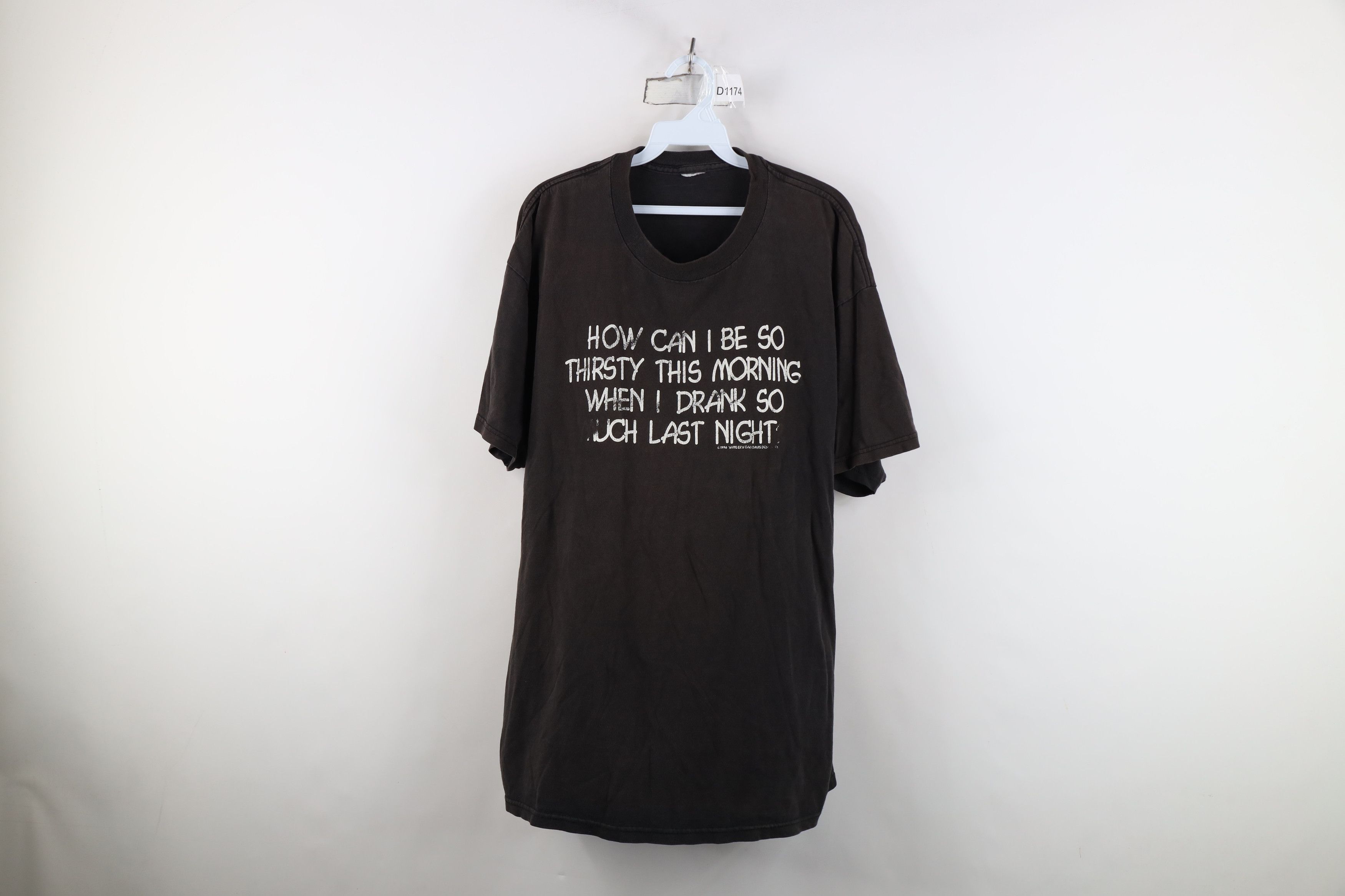 Vintage Vintage 90s Thirsty When I Drank So Much Last Night T-Shirt Size US XXL / EU 58 / 5 - 1 Thumbnail