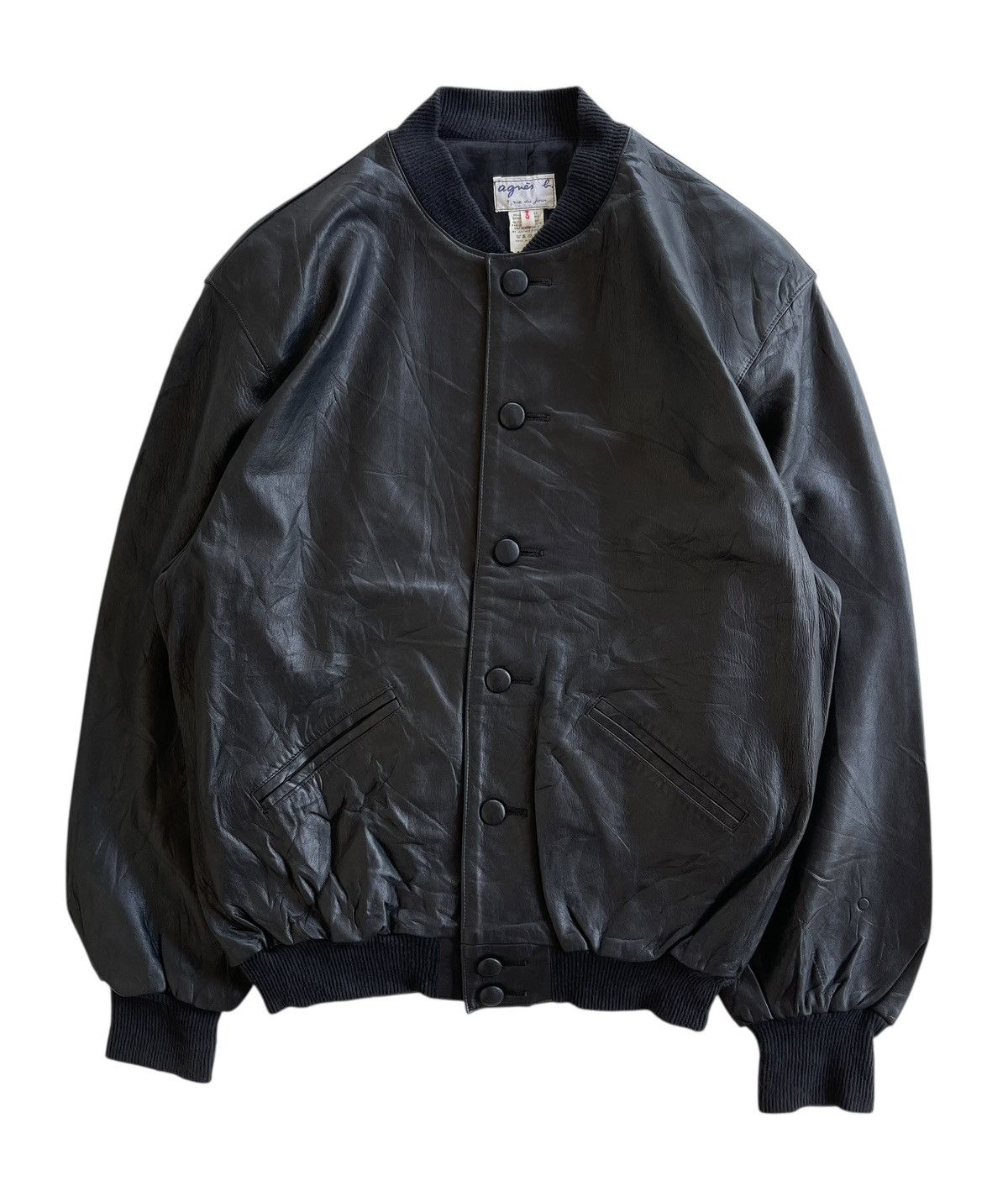 agnes b. Agnes.B Black Leather Bomber Jacket Size US L / EU 52-54 / 3 - 1 Thumbnail