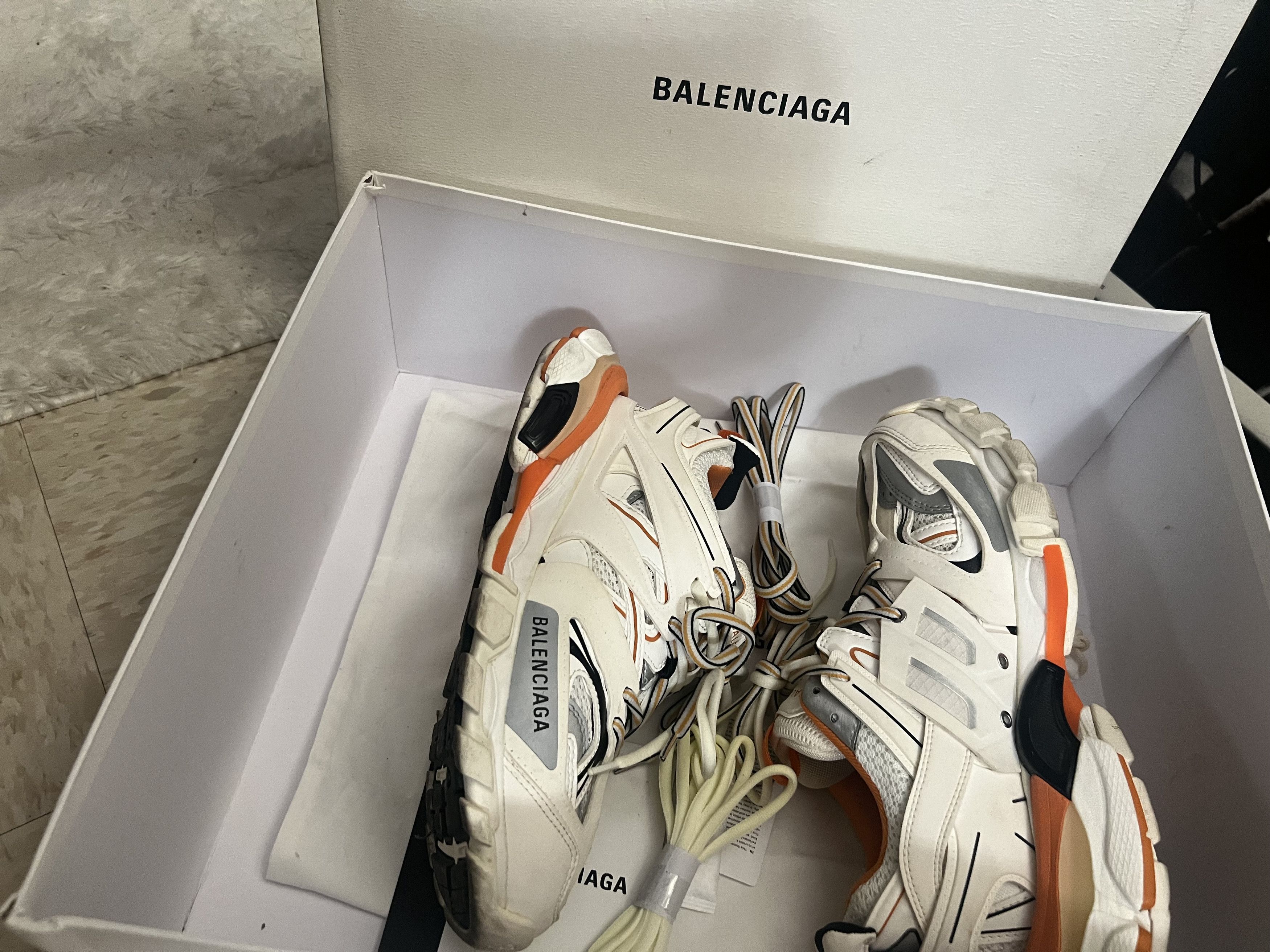 Balenciaga Balenciaga White & Orange Track Sneakers Size US 9 / IT 39 - 3 Thumbnail