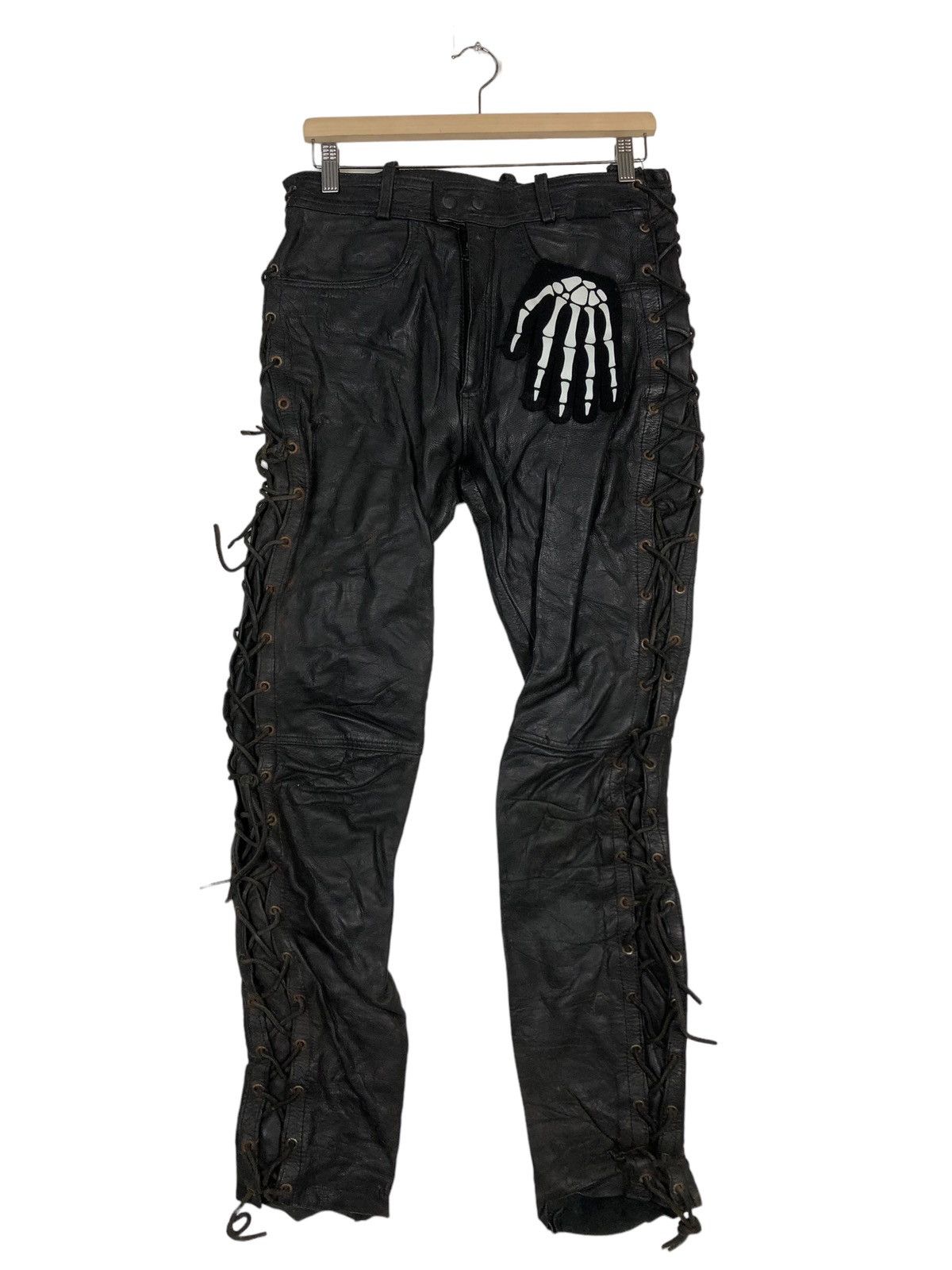Genuine Leather 🔥Rare Bondage Punk Style Genuine Leather Pants Parachute Size US 30 / EU 46 - 1 Thumbnail